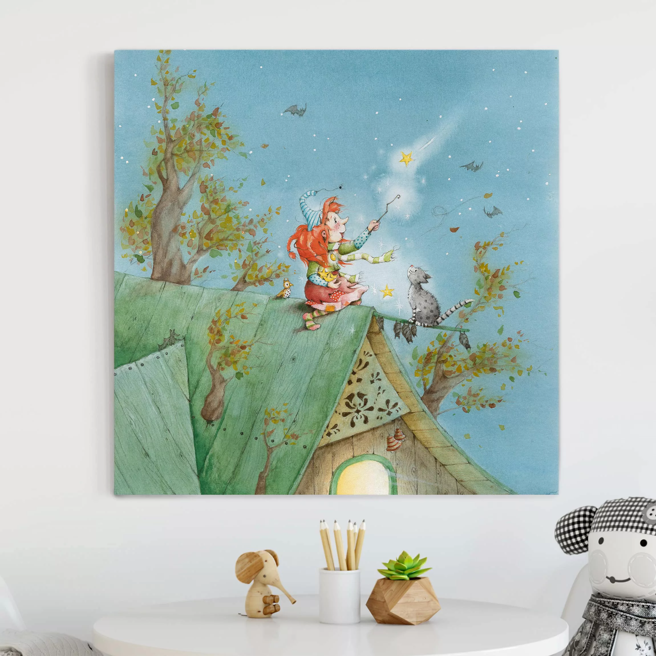 Leinwandbild Kinderzimmer Frida die kleine Waldhexe - Frida und Kater Pumpe günstig online kaufen