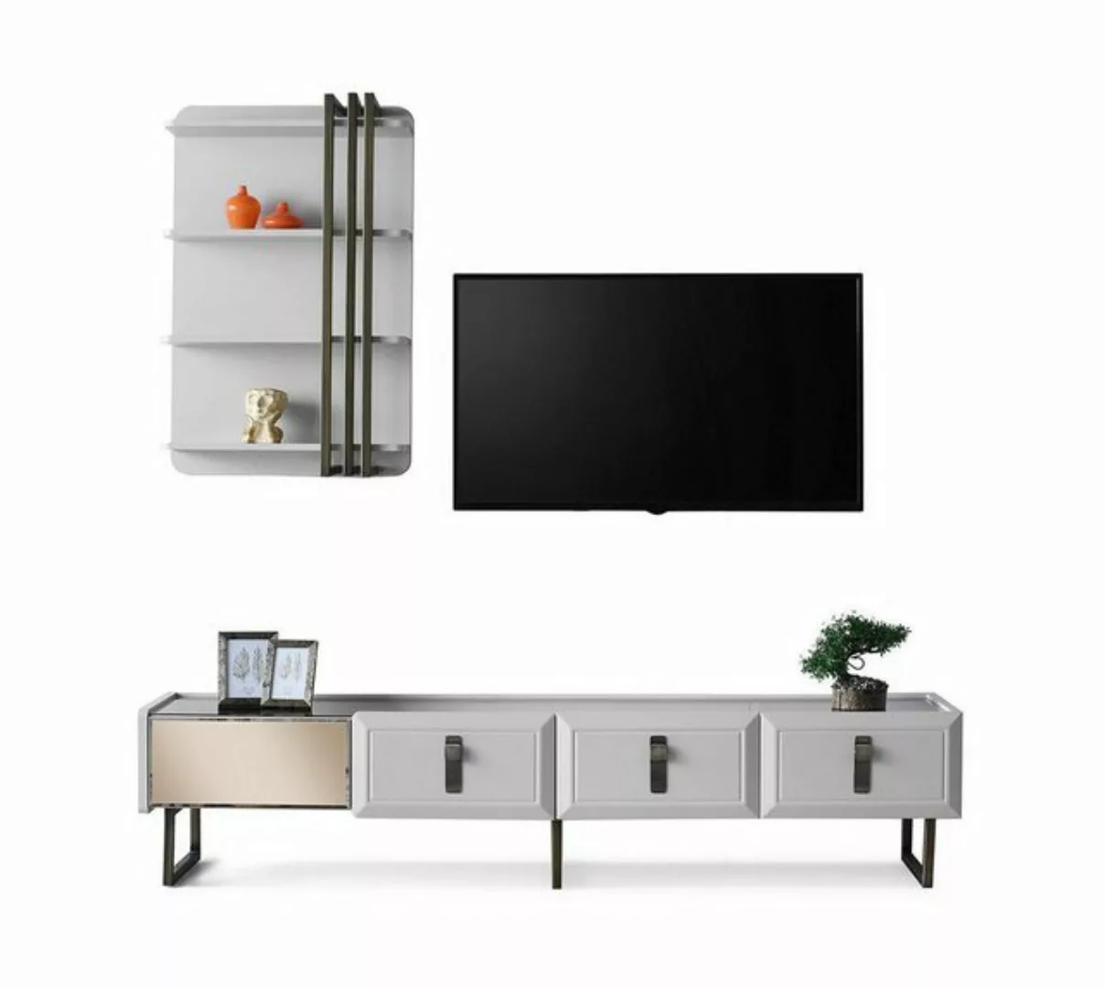 Xlmoebel TV-Schrank Set aus weißem Holz für TV-Ständer, Regale und Sideboar günstig online kaufen