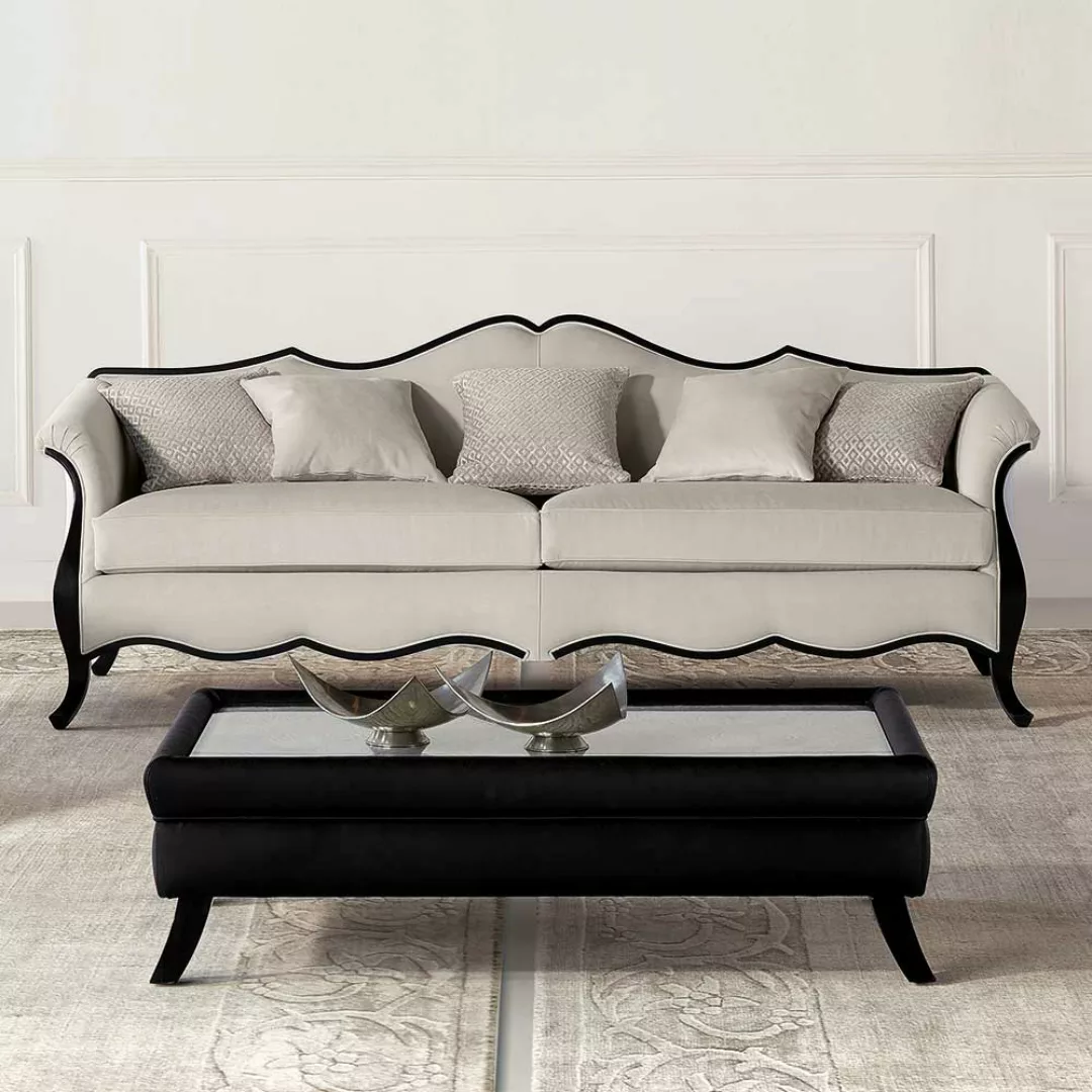 Luxus Dreisitzer Couch in Beige und Schwarz klassischen Stil günstig online kaufen
