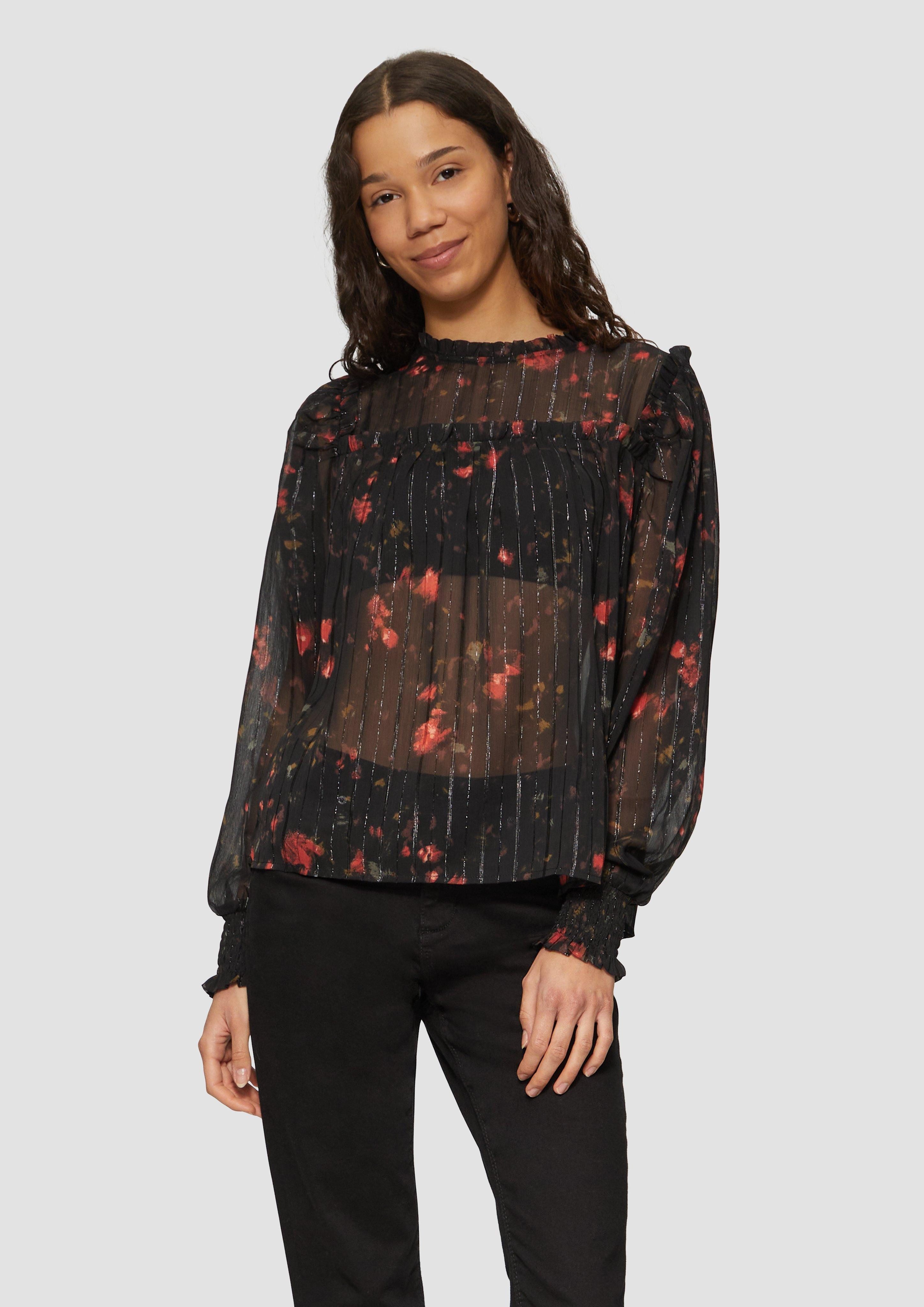 QS Langarmbluse Transparente Chiffon-Bluse mit Glitzergarn günstig online kaufen