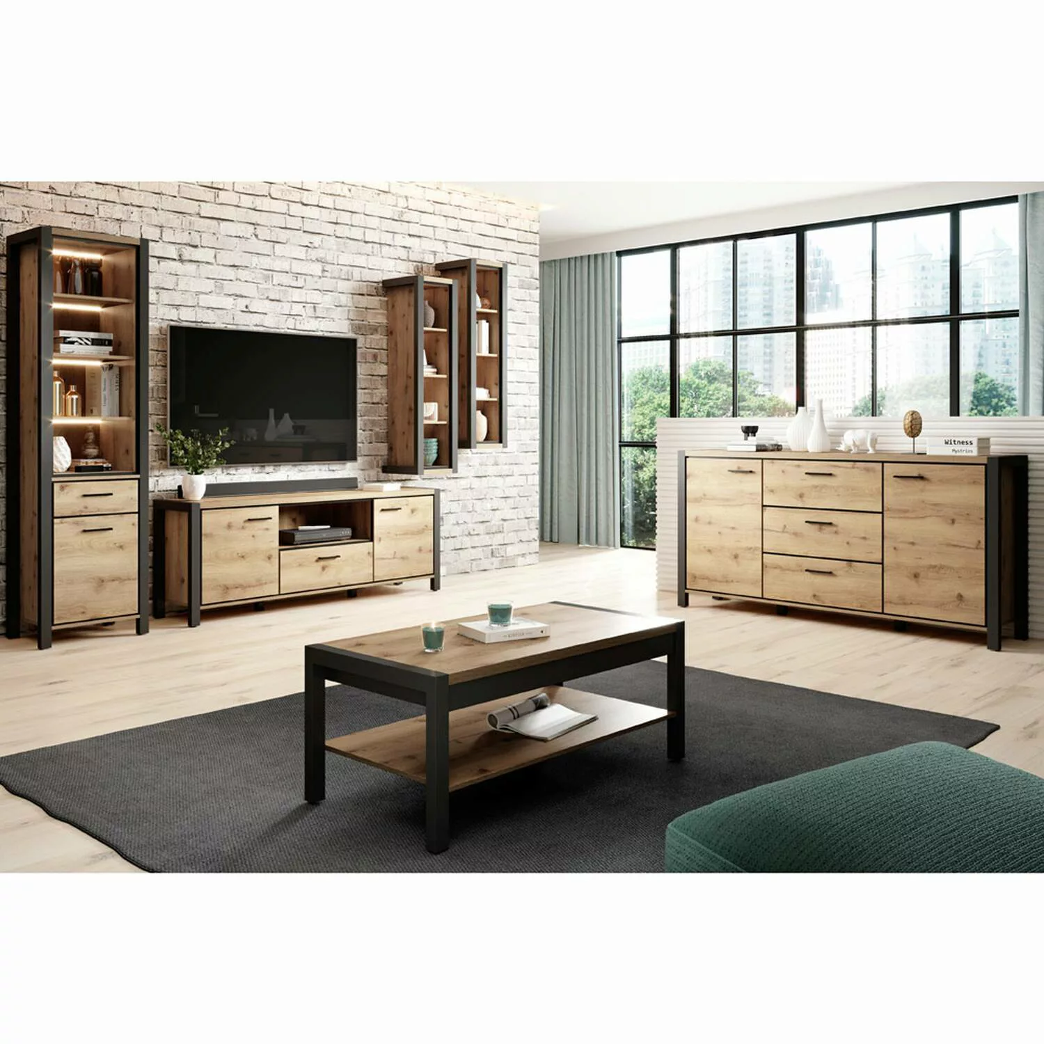 Modernes Wohnzimmer Komplett Set inkl. Couchtisch und Sideboard ACCRA-83 in günstig online kaufen