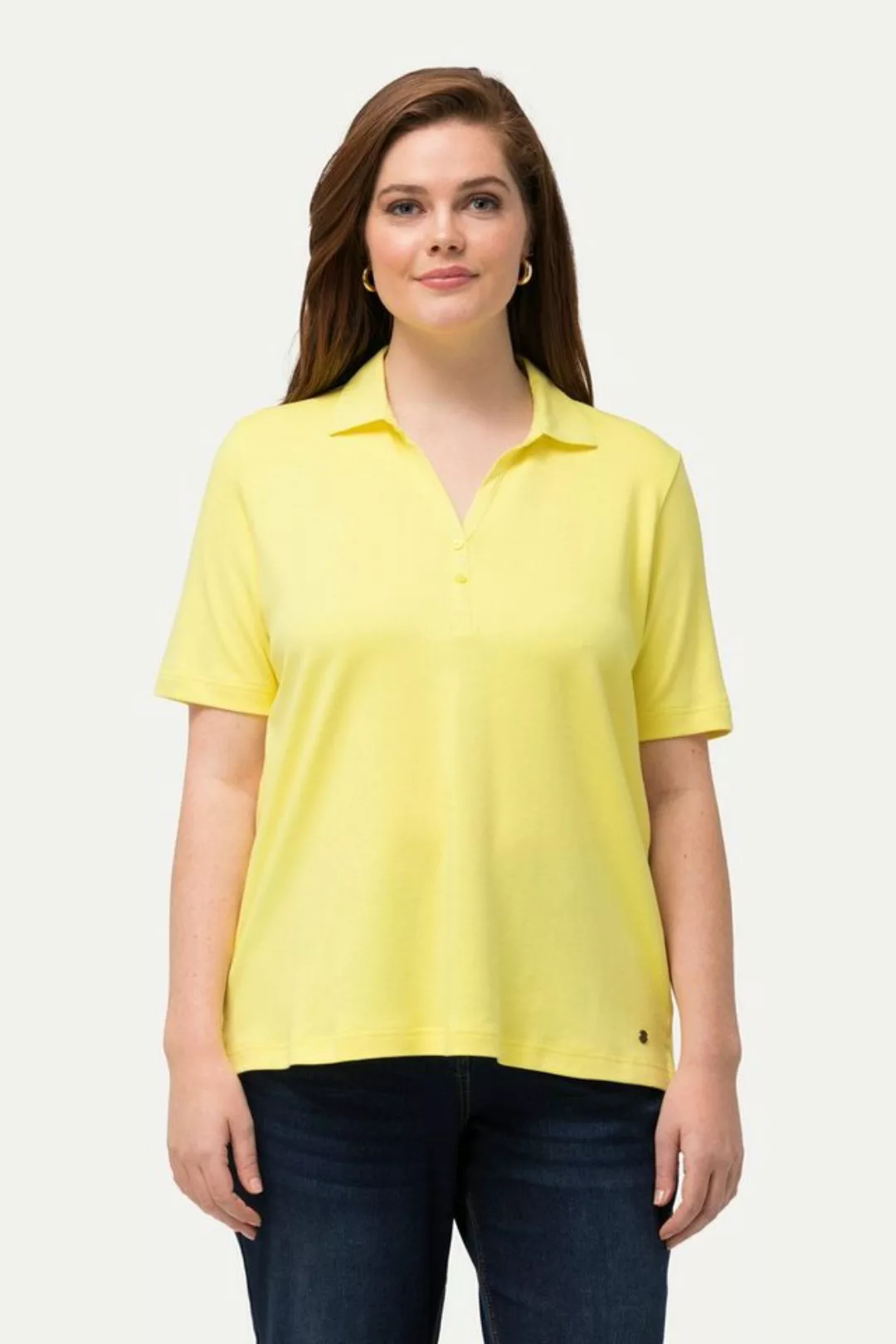 Ulla Popken Rundhalsshirt Poloshirt Webkragen Knopfleiste Halbarm günstig online kaufen