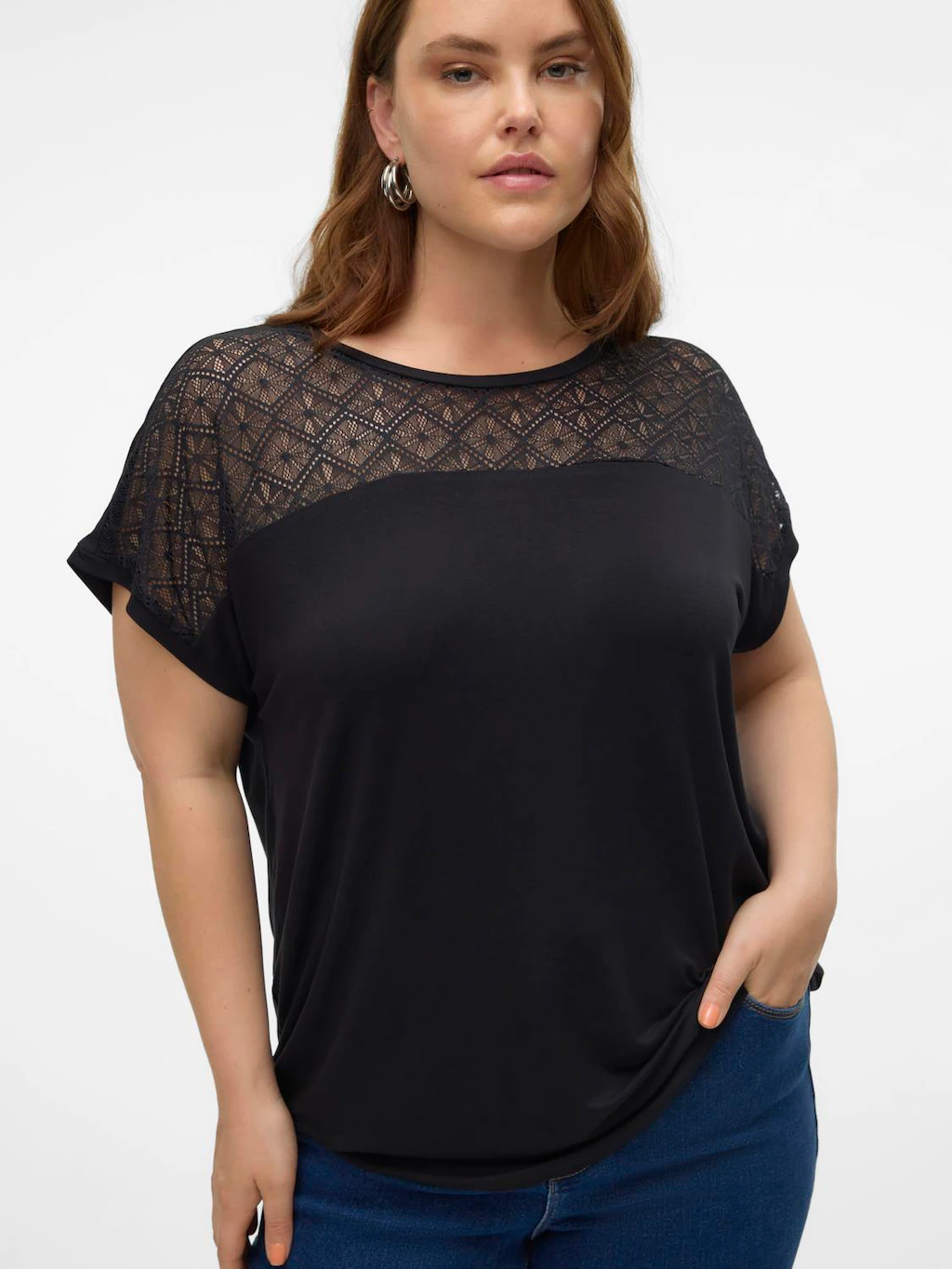 Vero Moda Curve Spitzenshirt "VMCANNE SS O-NECK LACE TOP JRS NOOS CUR" günstig online kaufen