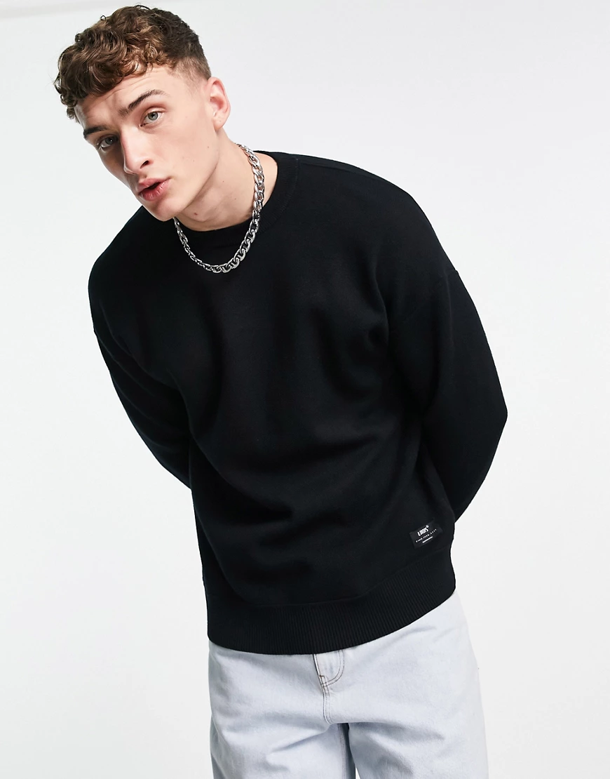 Bershka – Oversize-Pullover in Schwarz mit Rundhalsausschnitt günstig online kaufen