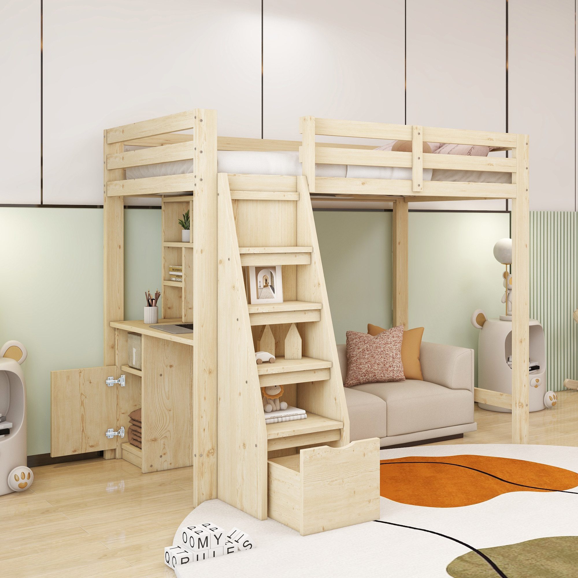 Flieks Hochbett Kinderbett Einzelbett 90x200cm mit günstig online kaufen
