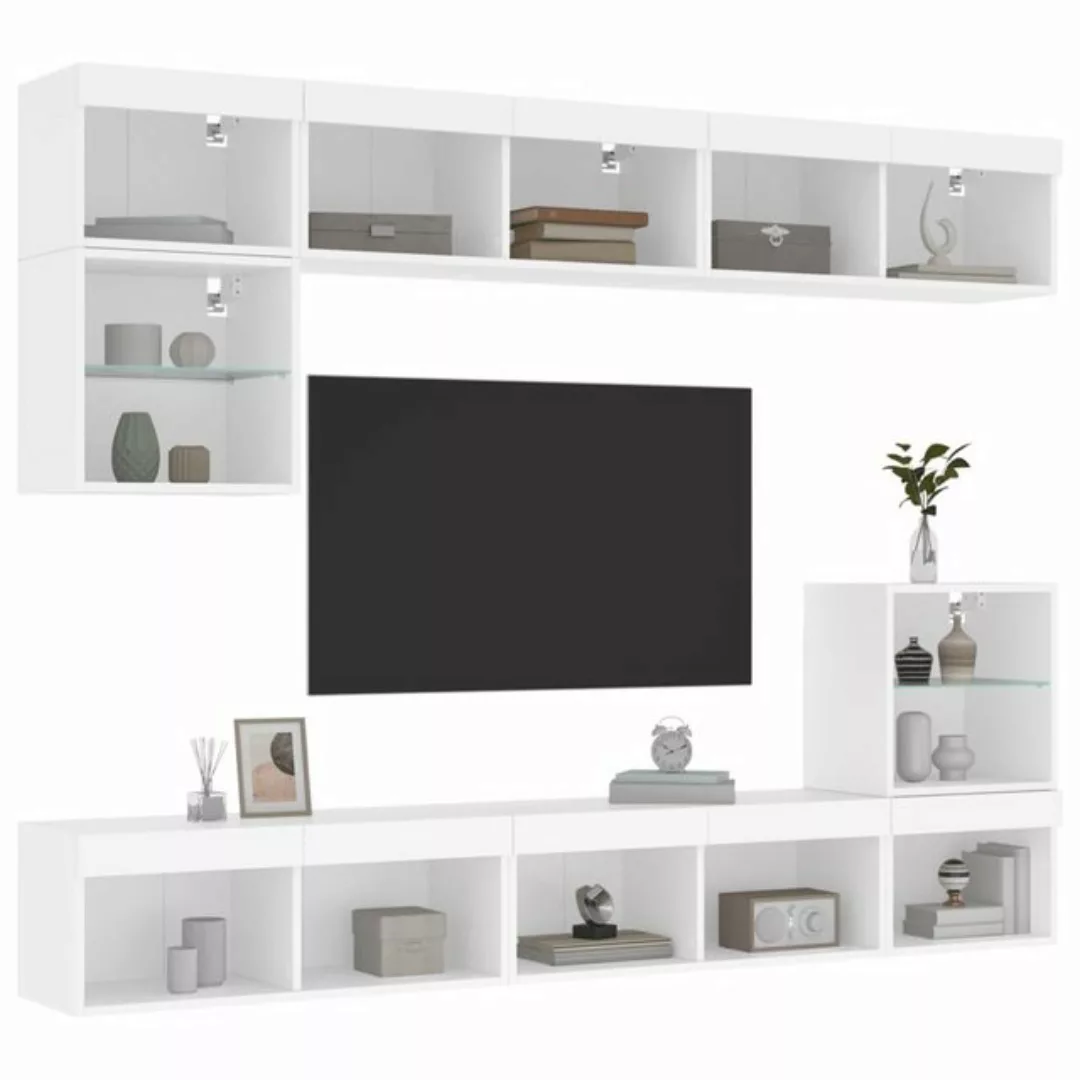 vidaXL TV-Schrank 8-tlg. Wohnwand mit LED-Beleuchtung Weiß Holzwerkstoff (1 günstig online kaufen