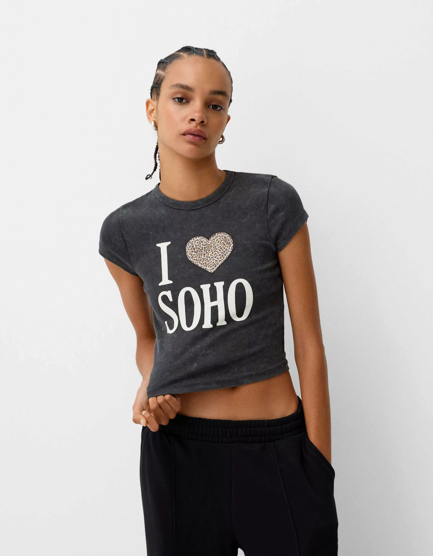 Bershka T-Shirt Mit Print Damen 10-12 Grau günstig online kaufen