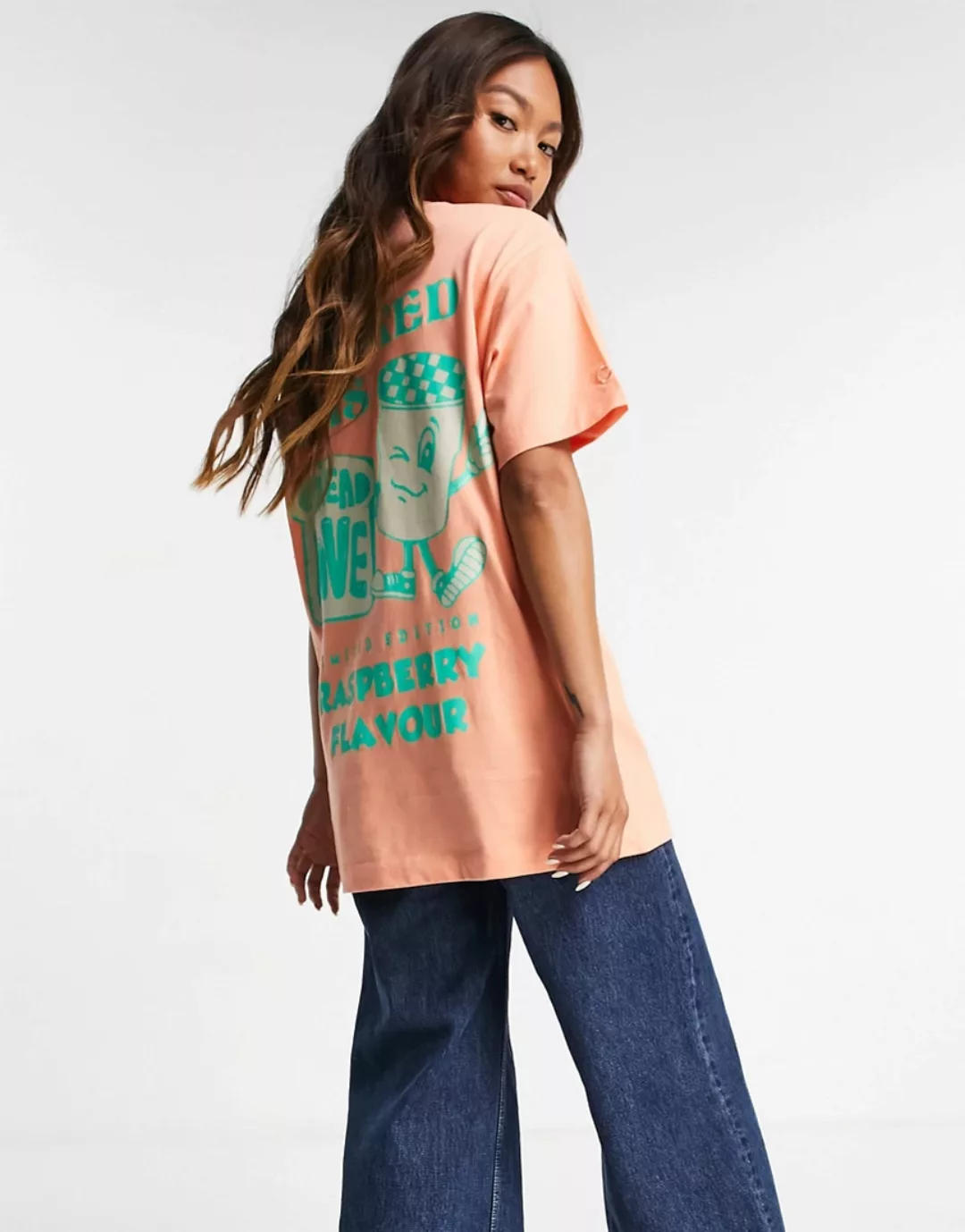Crooked Tongues – Oversize-T-Shirt in Korallenrot mit „Spread Love“-Print, günstig online kaufen