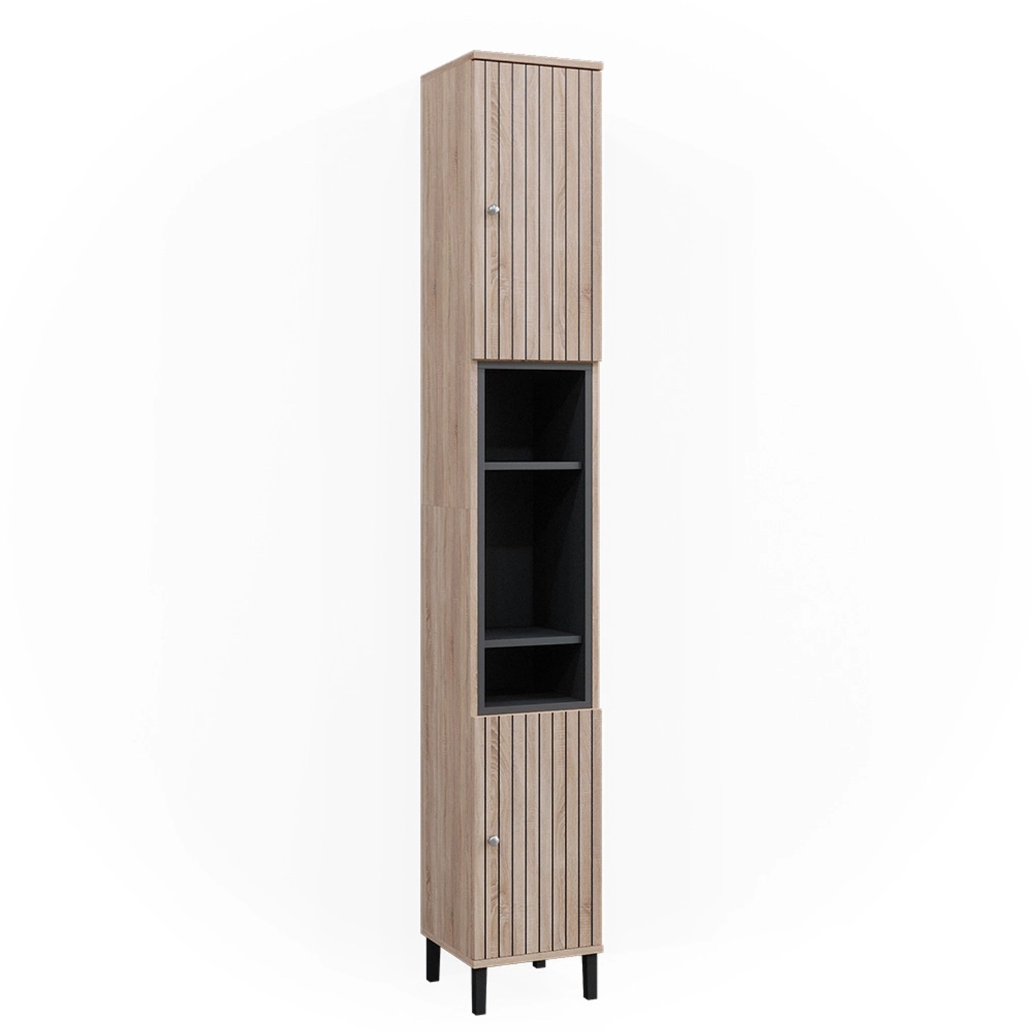 Vicco Badschrank Aquis Sonoma/Anthrazit 30 x 190 cm mit Türen und Offenen F günstig online kaufen
