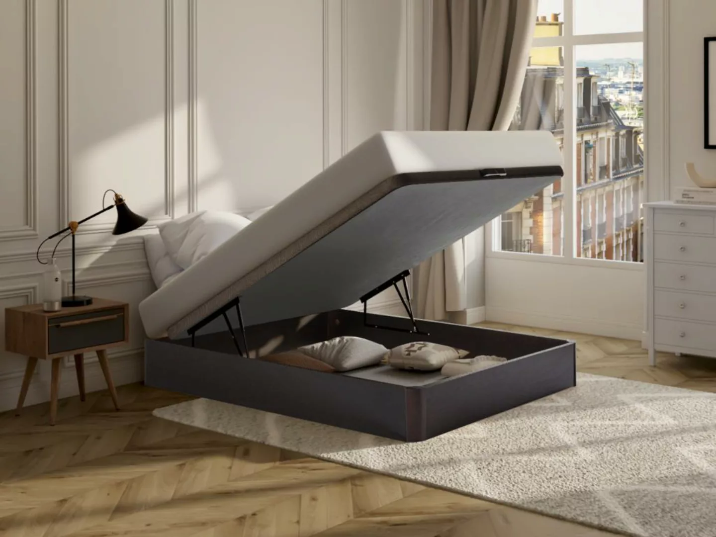 Bettgestell mit Bettkasten - 140 x 190 cm - Wenge - HESTIA von YSMÉE günstig online kaufen