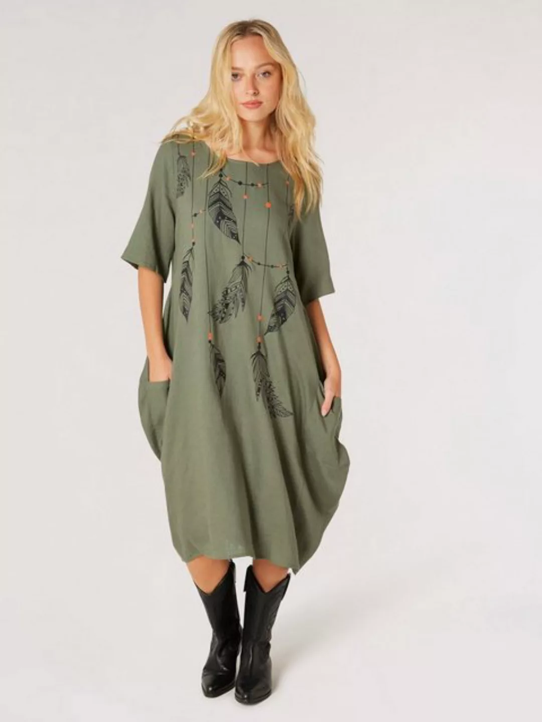 Apricot Sommerkleid gemustert, Volant günstig online kaufen