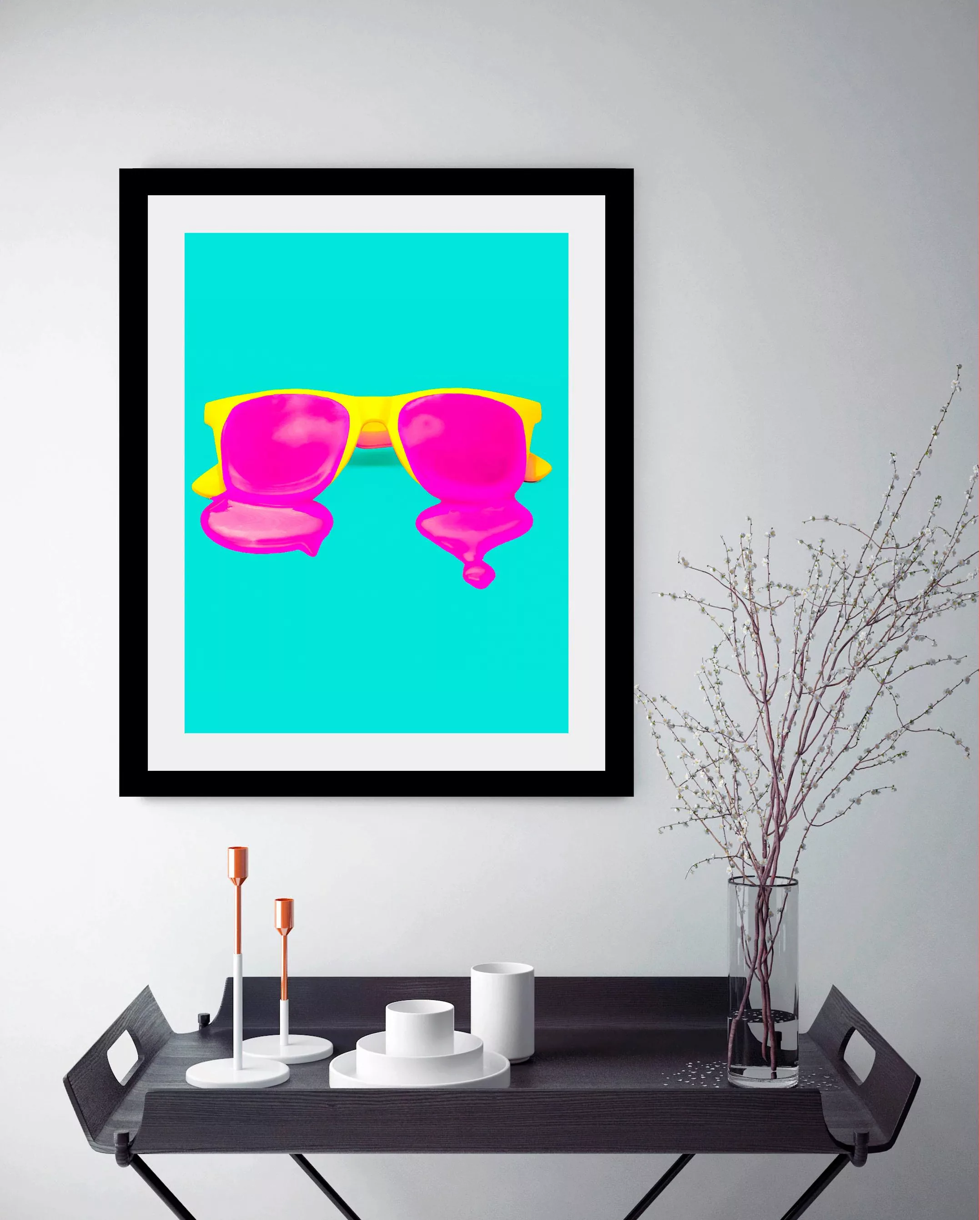 queence Bild "Brille", Humor-Kunst, HD Premium Poster-Druck inkl. Holzrahme günstig online kaufen