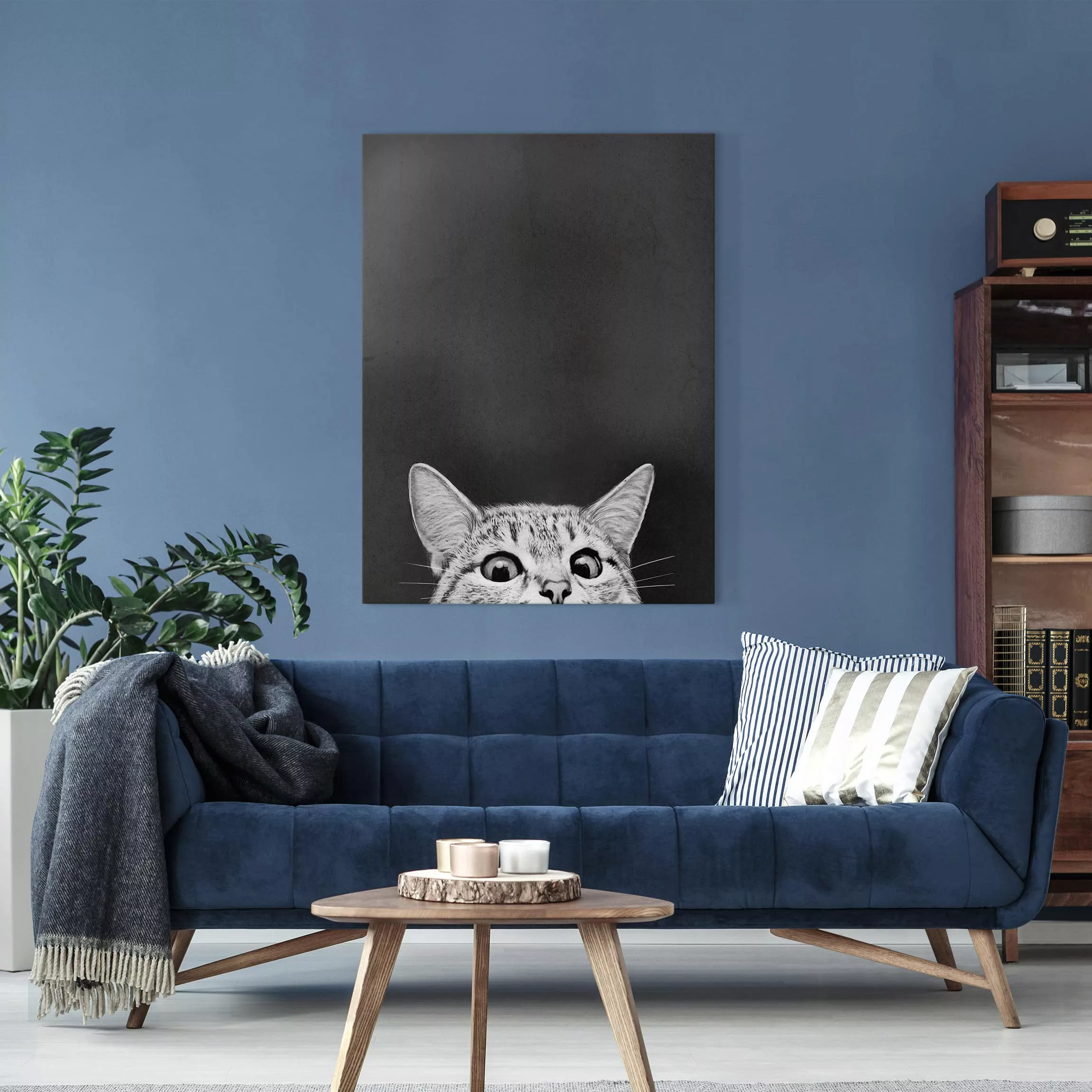 Leinwandbild Tiere - Hochformat Illustration Katze Schwarz Weiß Zeichnung günstig online kaufen