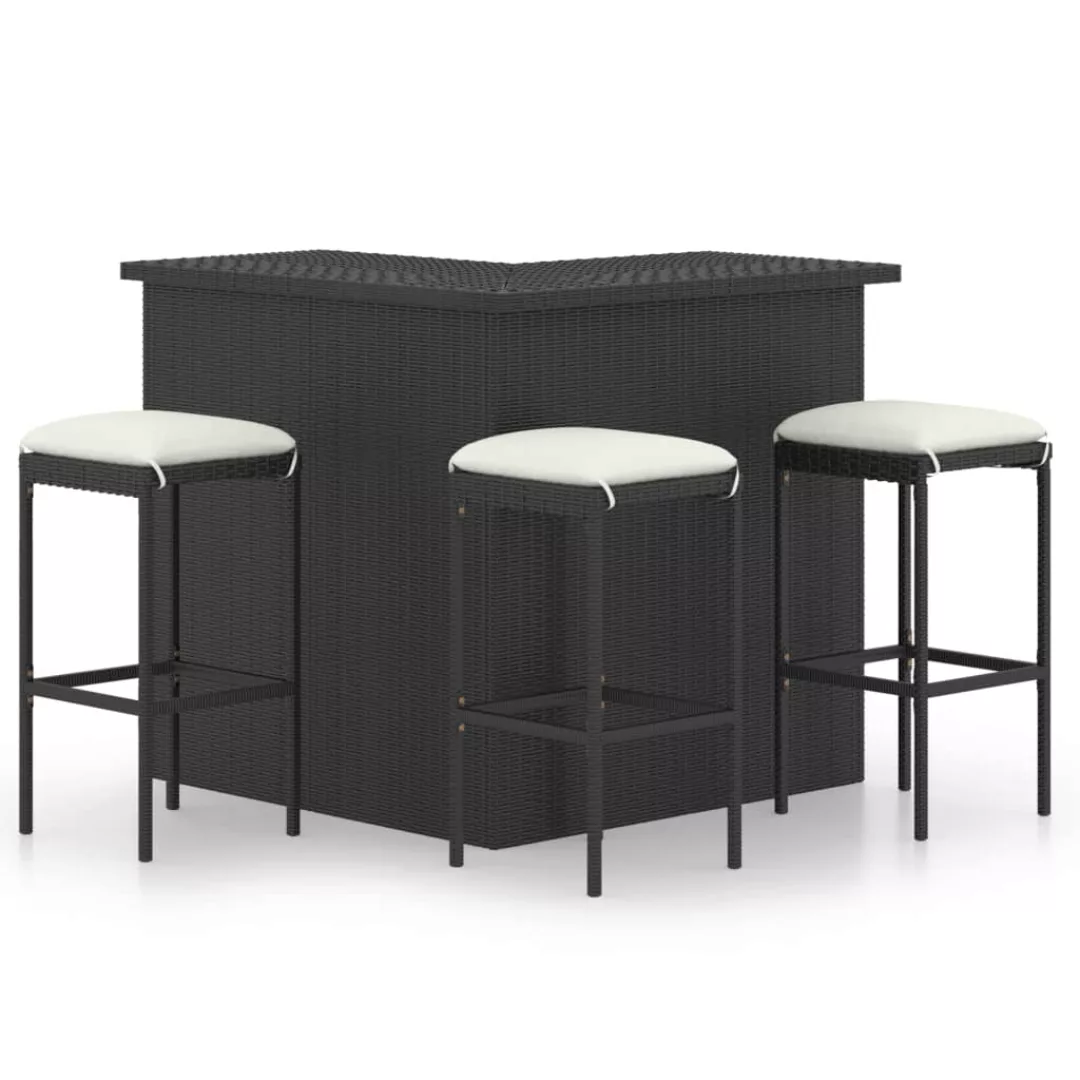 4-tlg. Gartenbar-set Mit Kissen Poly Rattan Schwarz günstig online kaufen