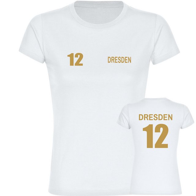 multifanshop T-Shirt Damen Dresden - Trikot Nummer 12 gold - Frauen günstig online kaufen