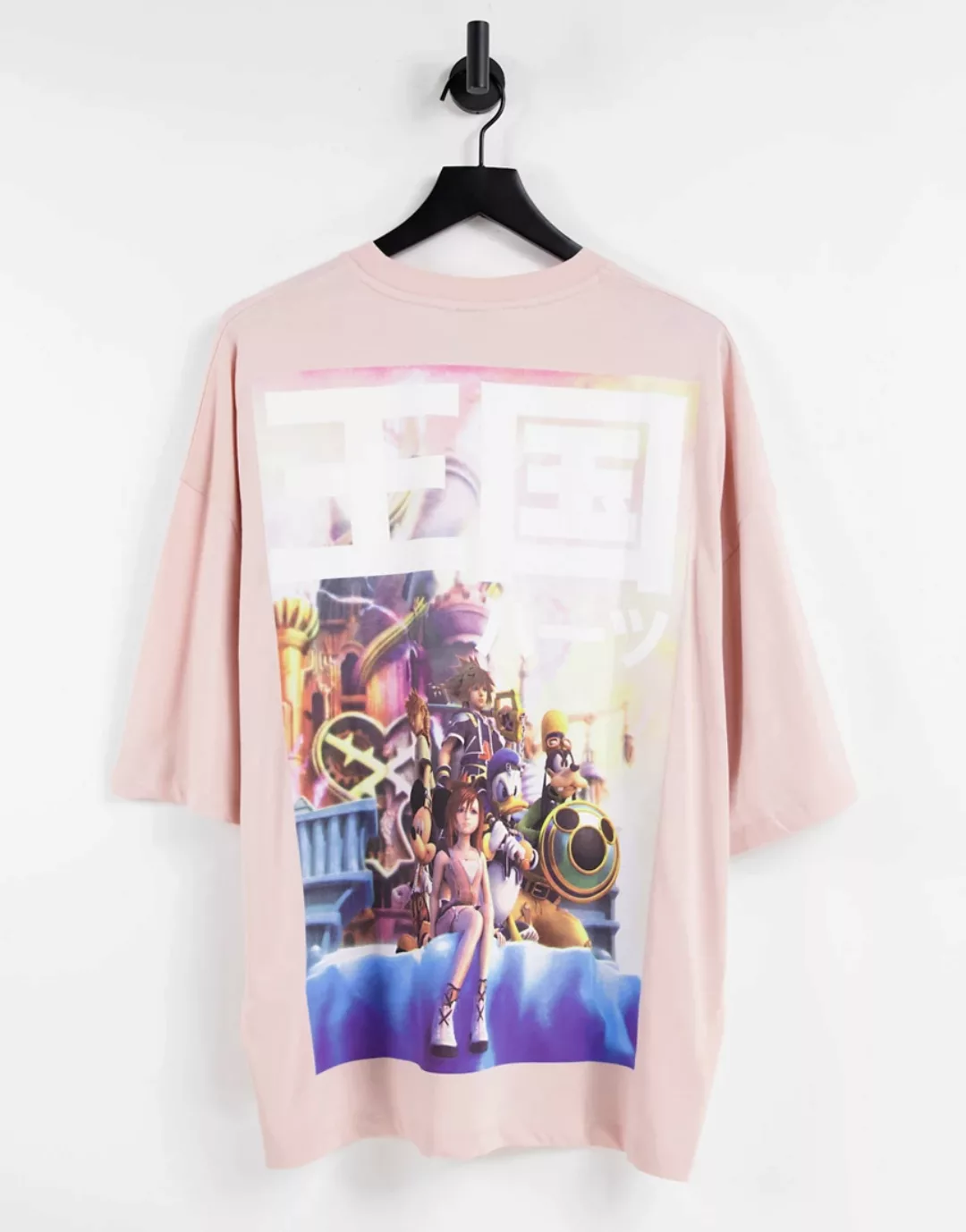 ASOS DESIGN – Oversize-T-Shirt in Rosa mit „Kingdom of Hearts“-Print-Weiß günstig online kaufen