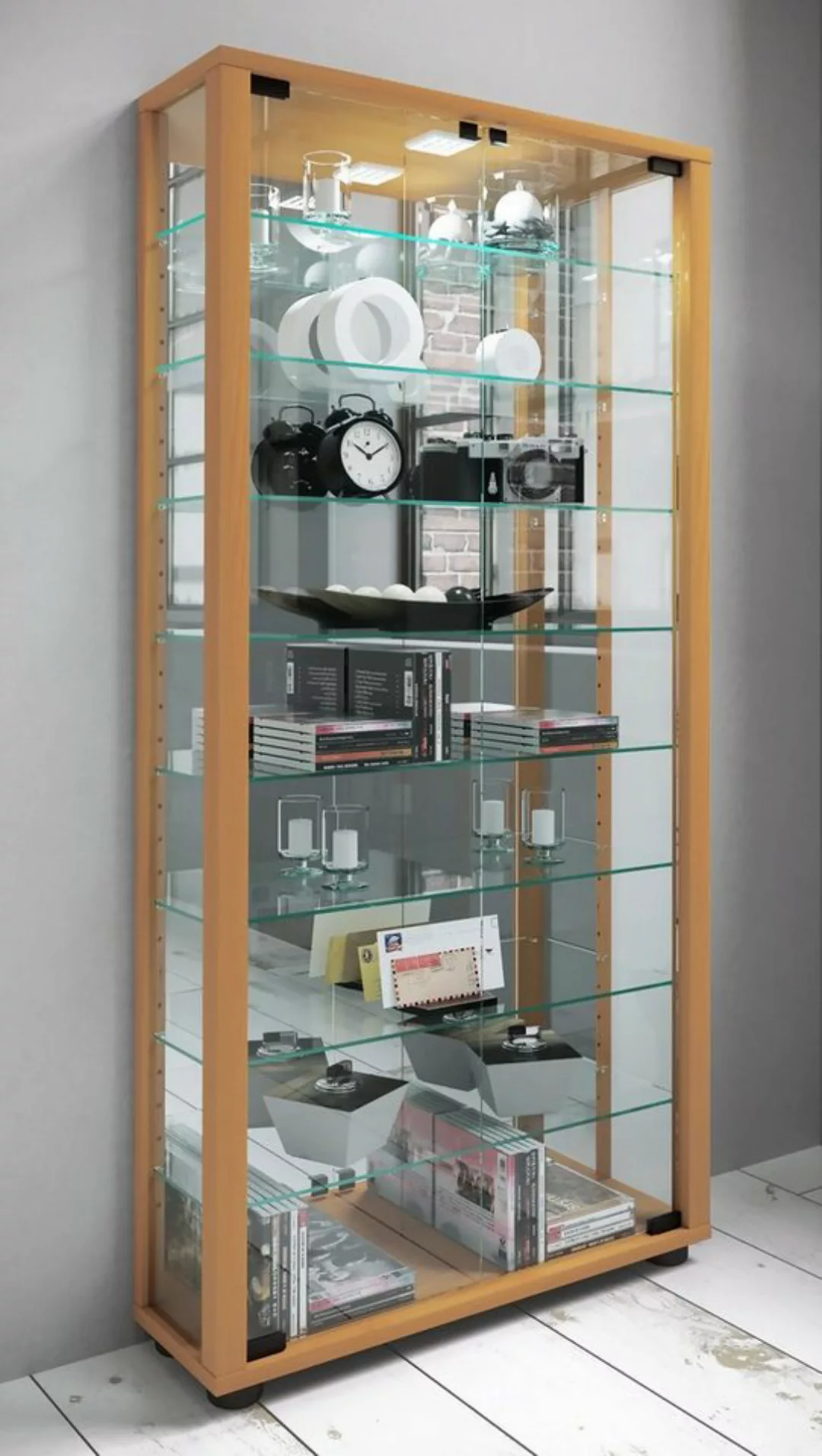 VCM Standvitrine Glas Stand Vitrine Sammelvitrine Lumo Maxi Spiegel günstig online kaufen