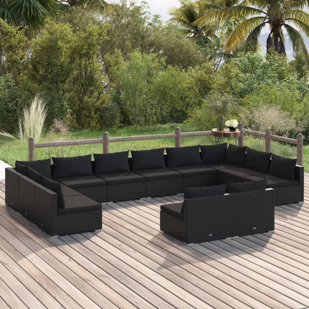 Vidaxl 12-tlg. Garten-lounge-set Mit Kissen Schwarz Poly Rattan günstig online kaufen