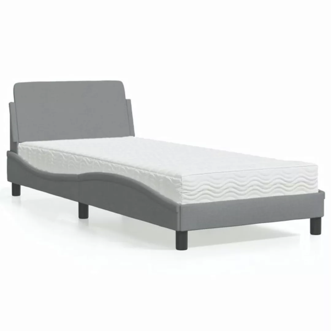 vidaXL Bettgestell Bett mit Matratze Hellgrau 90x200 cm Stoff Bettgestell günstig online kaufen