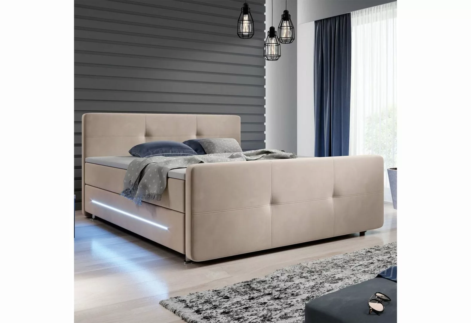 Juskys Boxspringbett Houston, 140x200 cm, Bonell-Federkernmatratzen, Topper günstig online kaufen