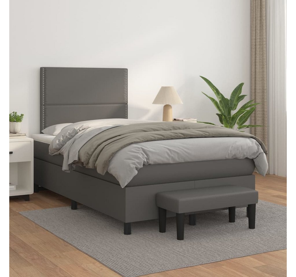 vidaXL Boxspringbett, Boxspringbett mit Matratze Grau 120x200 cm Kunstleder günstig online kaufen