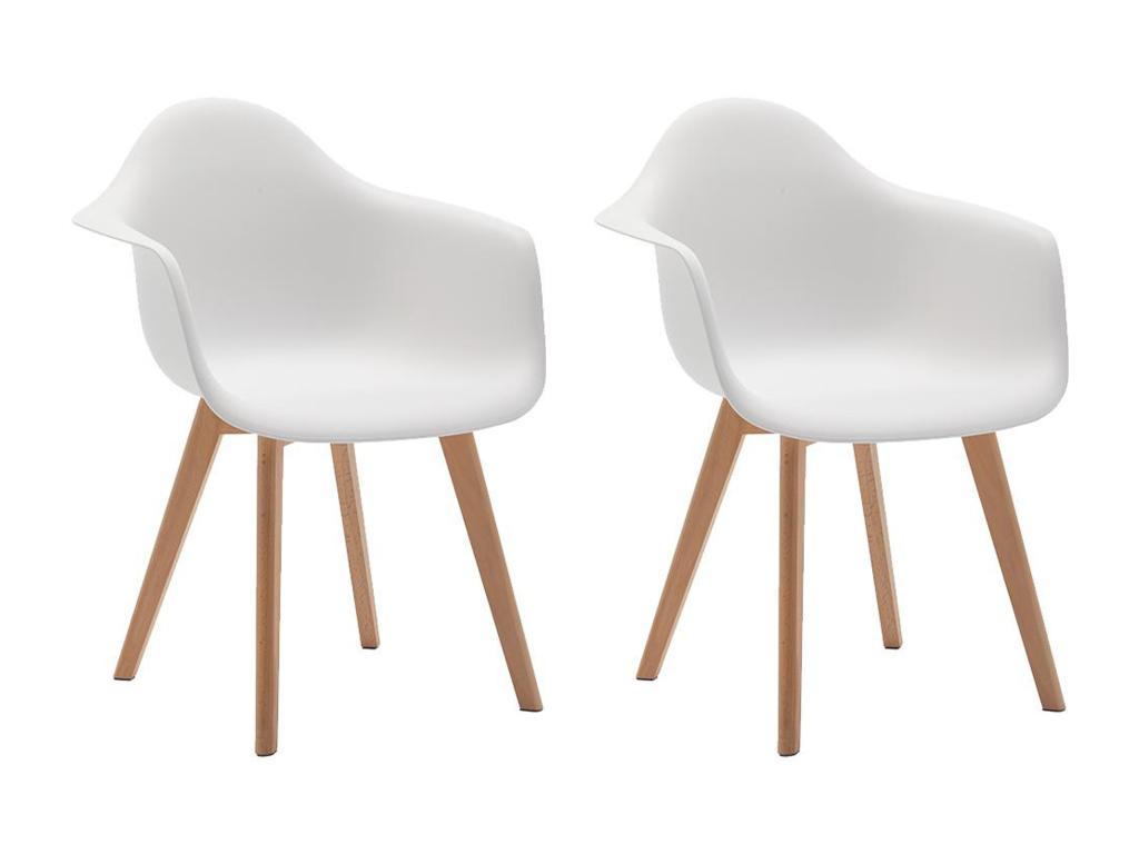 Stuhl mit Armlehnen 2er-Set - Polypropylen & Buche - Weiß - VIXI günstig online kaufen