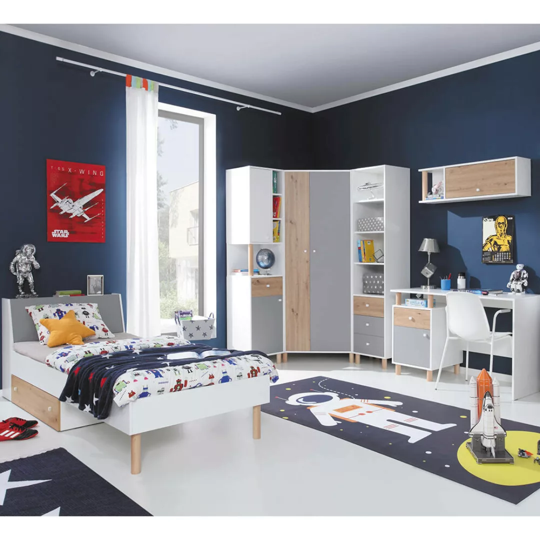 Jugendzimmer Set 6-teilig FAIRFAX-133 mit Jugendbett 90x200cm in weiß mit E günstig online kaufen