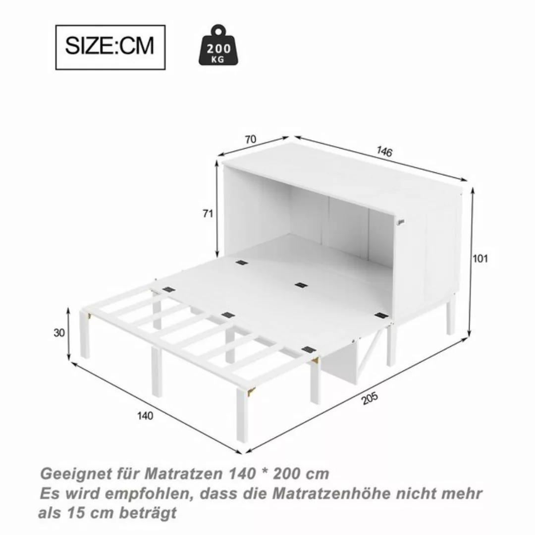 Odikalo Schrankbett Jugendbett 140x200 cm, Wandbett mit Lattenrost günstig online kaufen