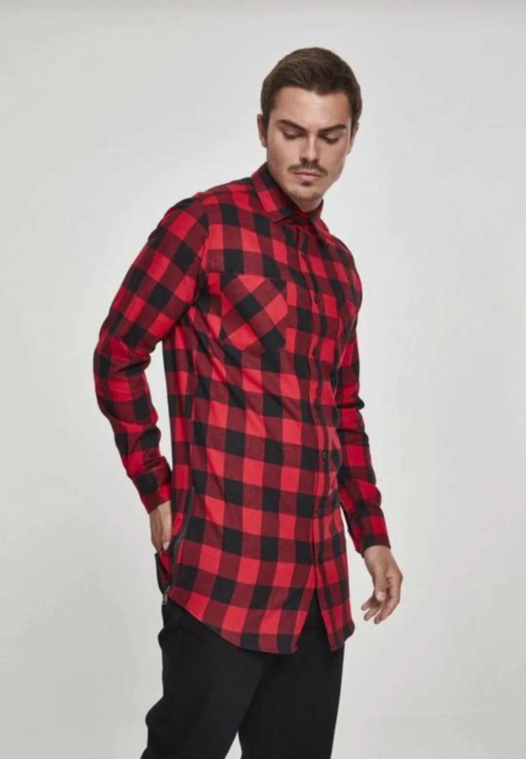 Urban Classics Herren Side-Zip Long Checked Flanell Shirt günstig online kaufen