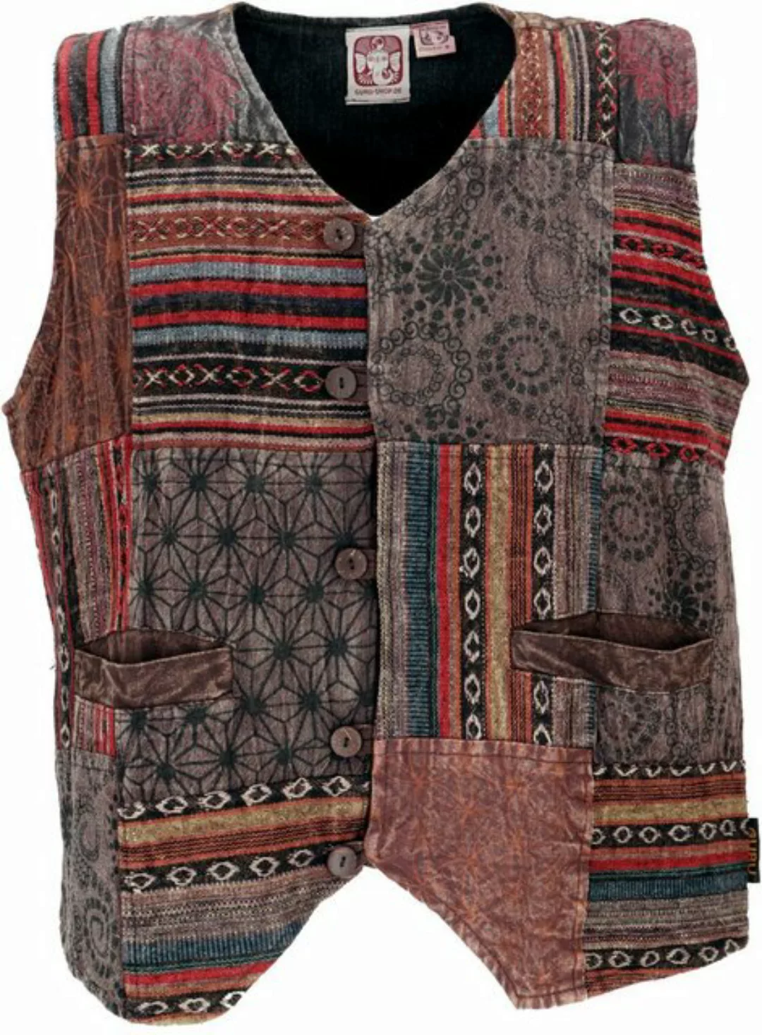 Guru-Shop Strickjacke Goaweste, Psytrance Patchwork Herren Weste -.. altern günstig online kaufen