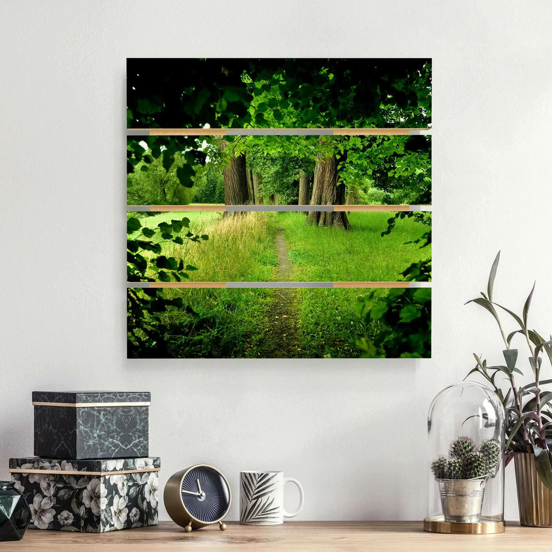 Holzbild Plankenoptik Natur & Landschaft - Quadrat Verborgene Lichtung günstig online kaufen