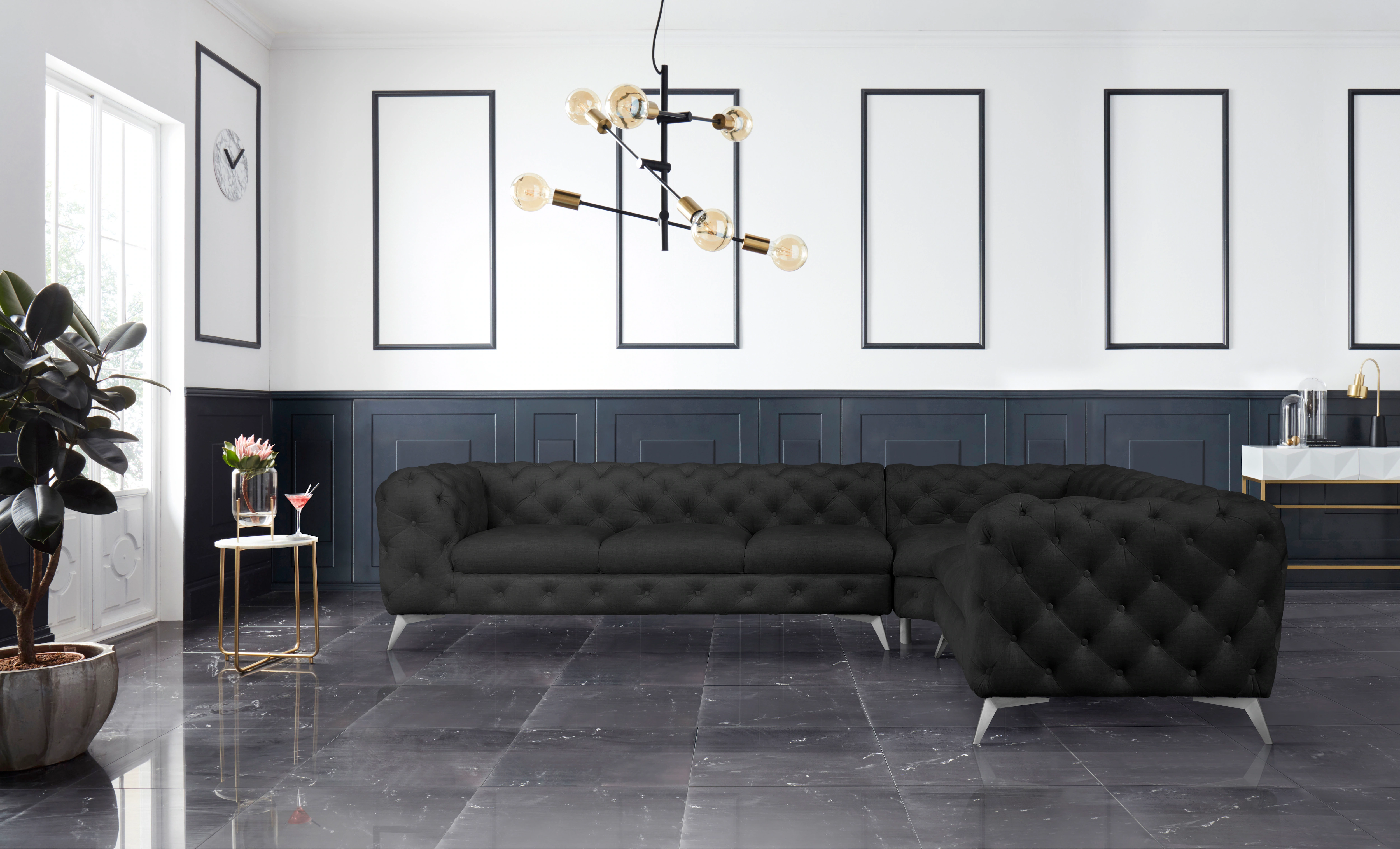 Leonique Chesterfield-Sofa "Ecksofa GLYNIS L-Form mit Wellenunterfederung, günstig online kaufen