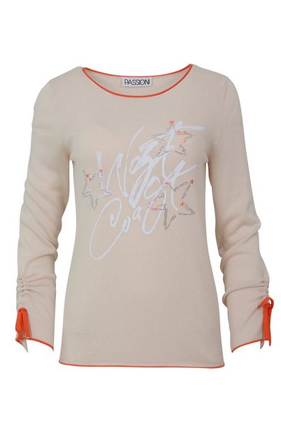 Passioni Longpullover Sommerpullover in Beige, mit Schriftzug Print und Gli günstig online kaufen