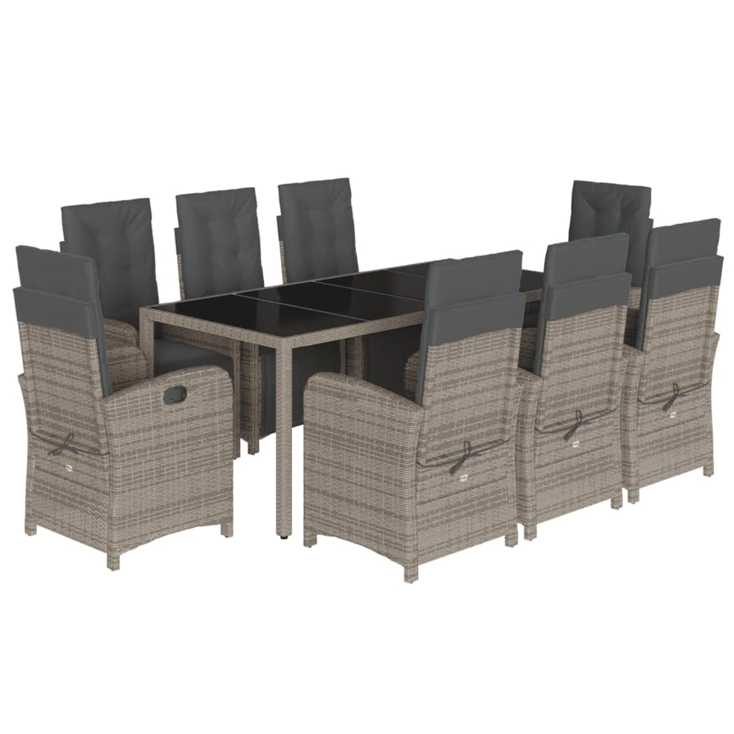 vidaXL 9-Tlg Garten-Essgruppe mit Kissen Grau Poly Rattan 3212467 günstig online kaufen