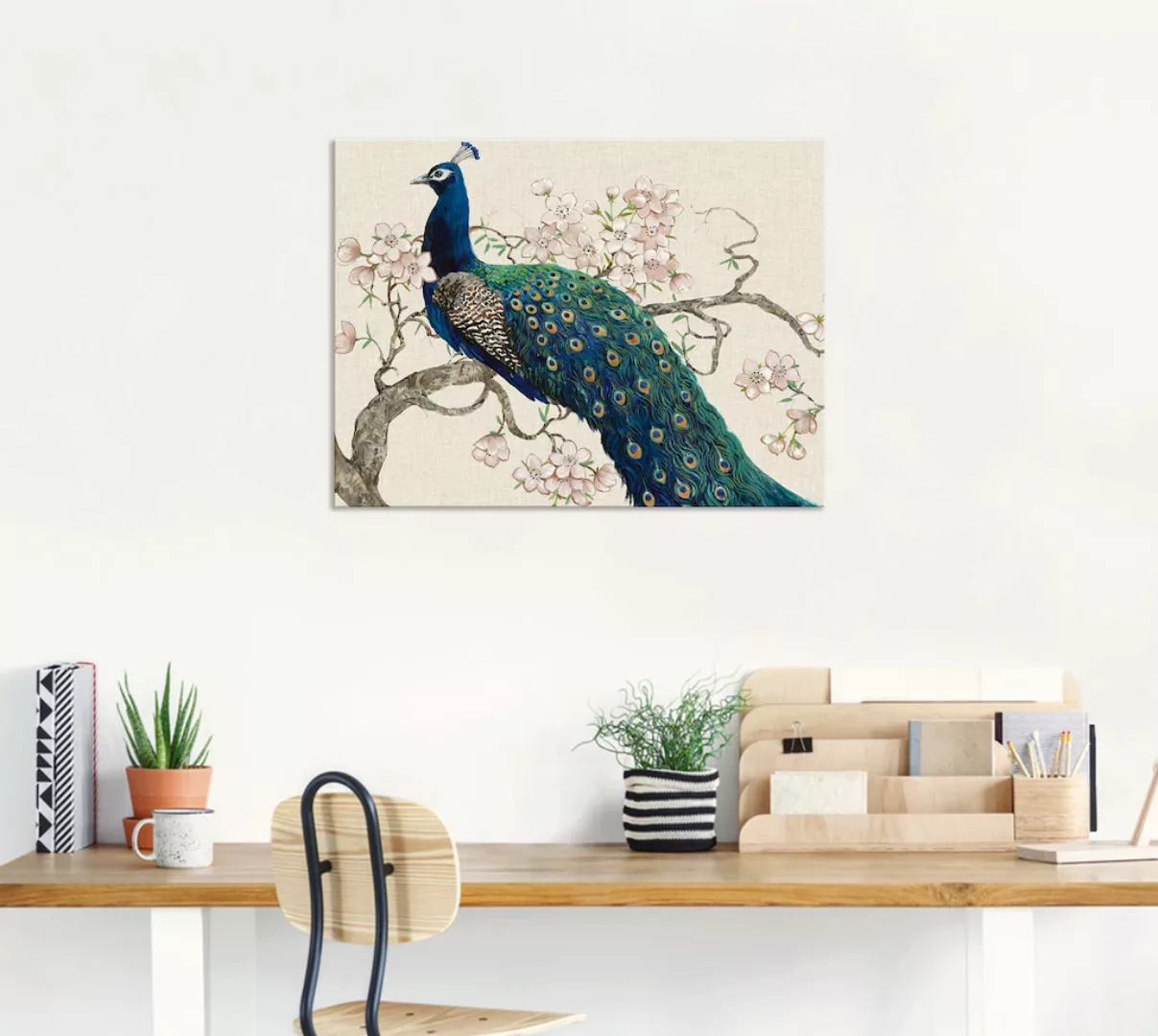 Artland Wandbild "Pfau & Blüten II", Vögel, (1 St.), als Alubild, Outdoorbi günstig online kaufen