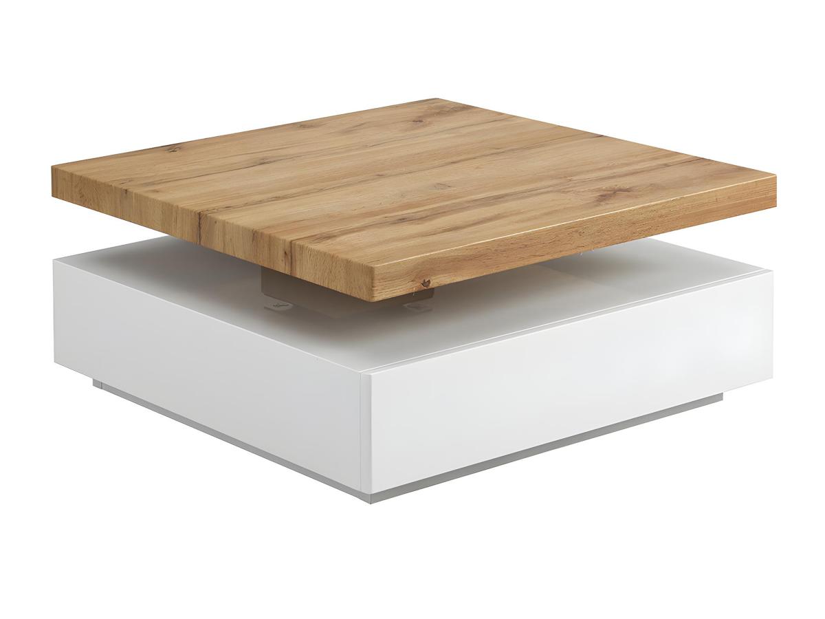 Couchtisch mit drehbarer Tischplatte - MDF - Weiß & Eichefarben - KYRIA günstig online kaufen