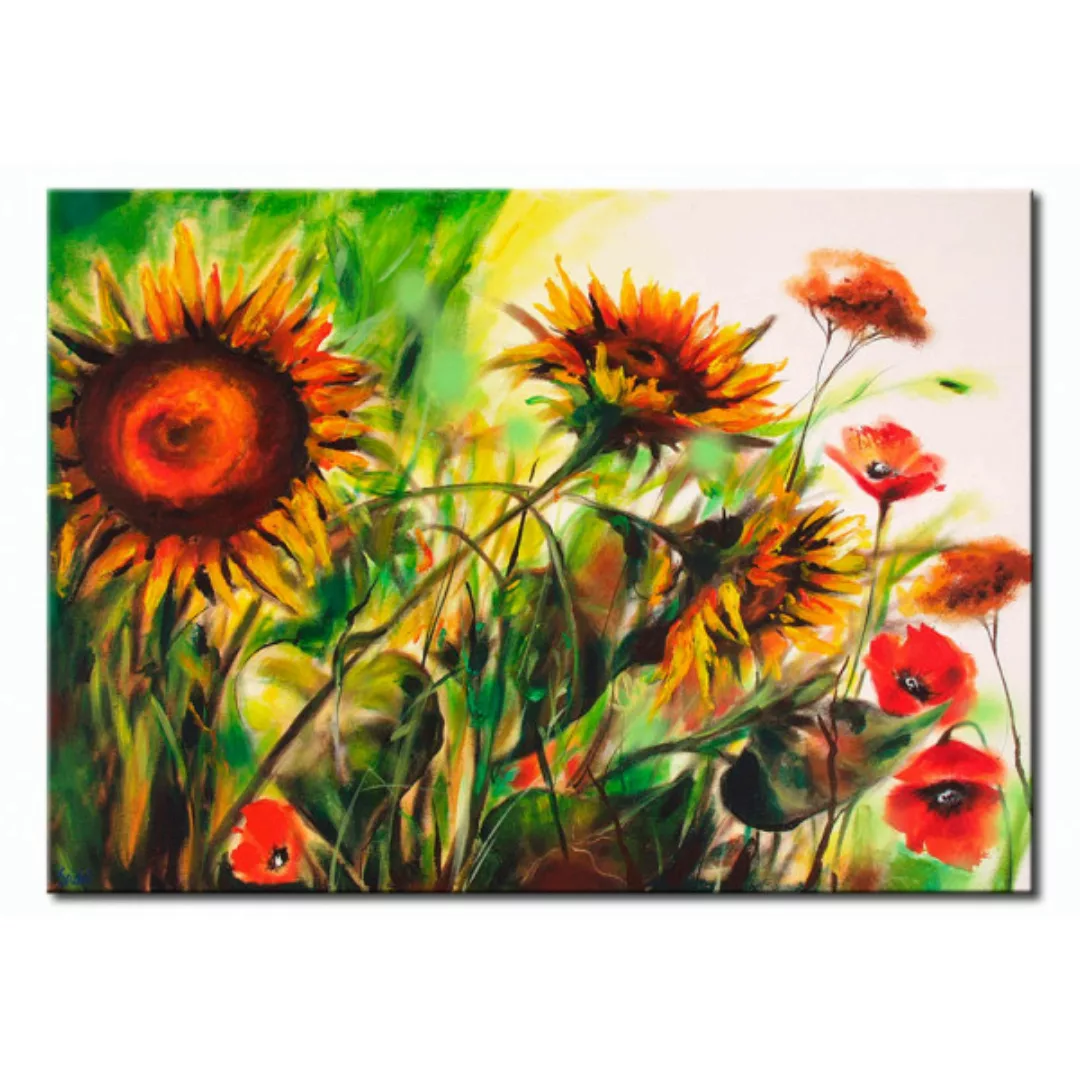 Wandbild Frühlingswiese - Sonnenblumen und Mohn  XXL günstig online kaufen