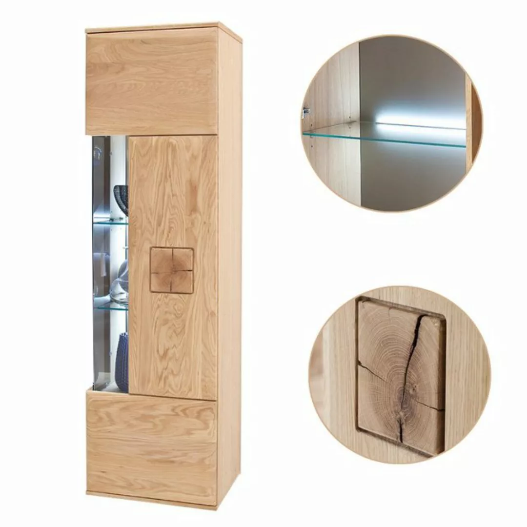 Lomadox Vitrine BADALONA-05 Eiche massiv, LED Beleuchtung, montierte Liefer günstig online kaufen