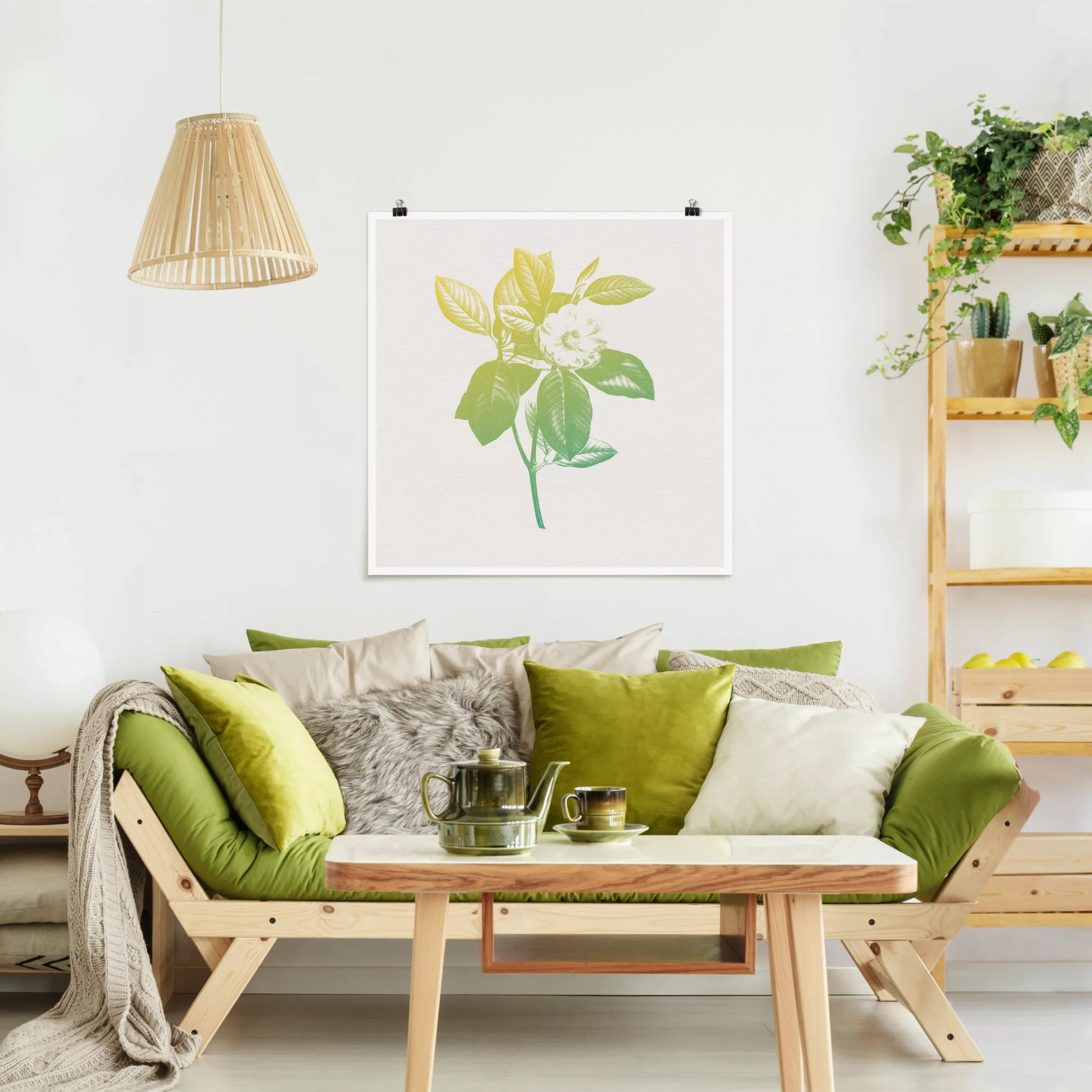 Poster Modern Vintage Botanik Kirschblüte Grün Gelb günstig online kaufen
