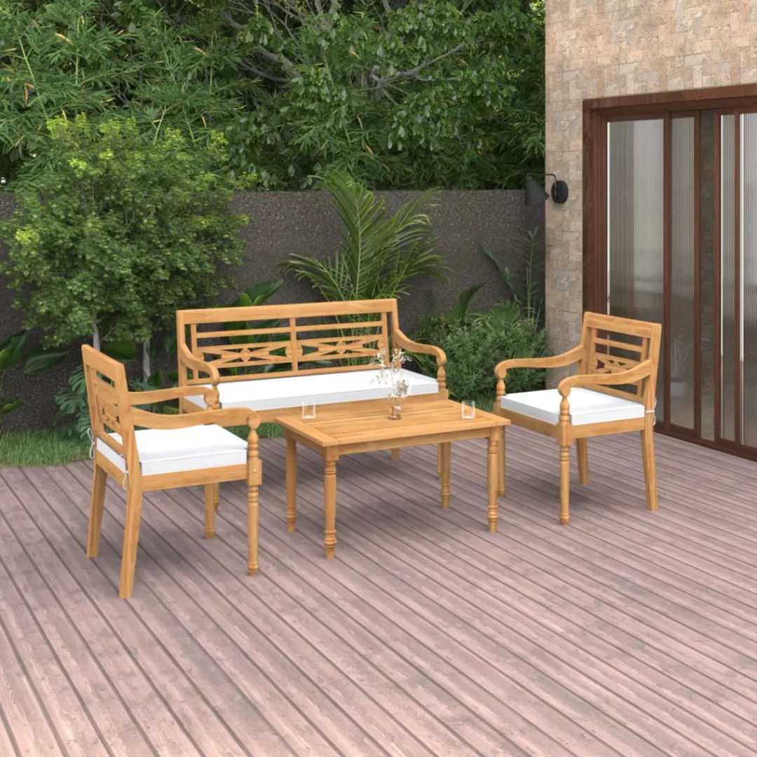 4-tlg. Garten-lounge-set Mit Kissen Massivholz Teak günstig online kaufen