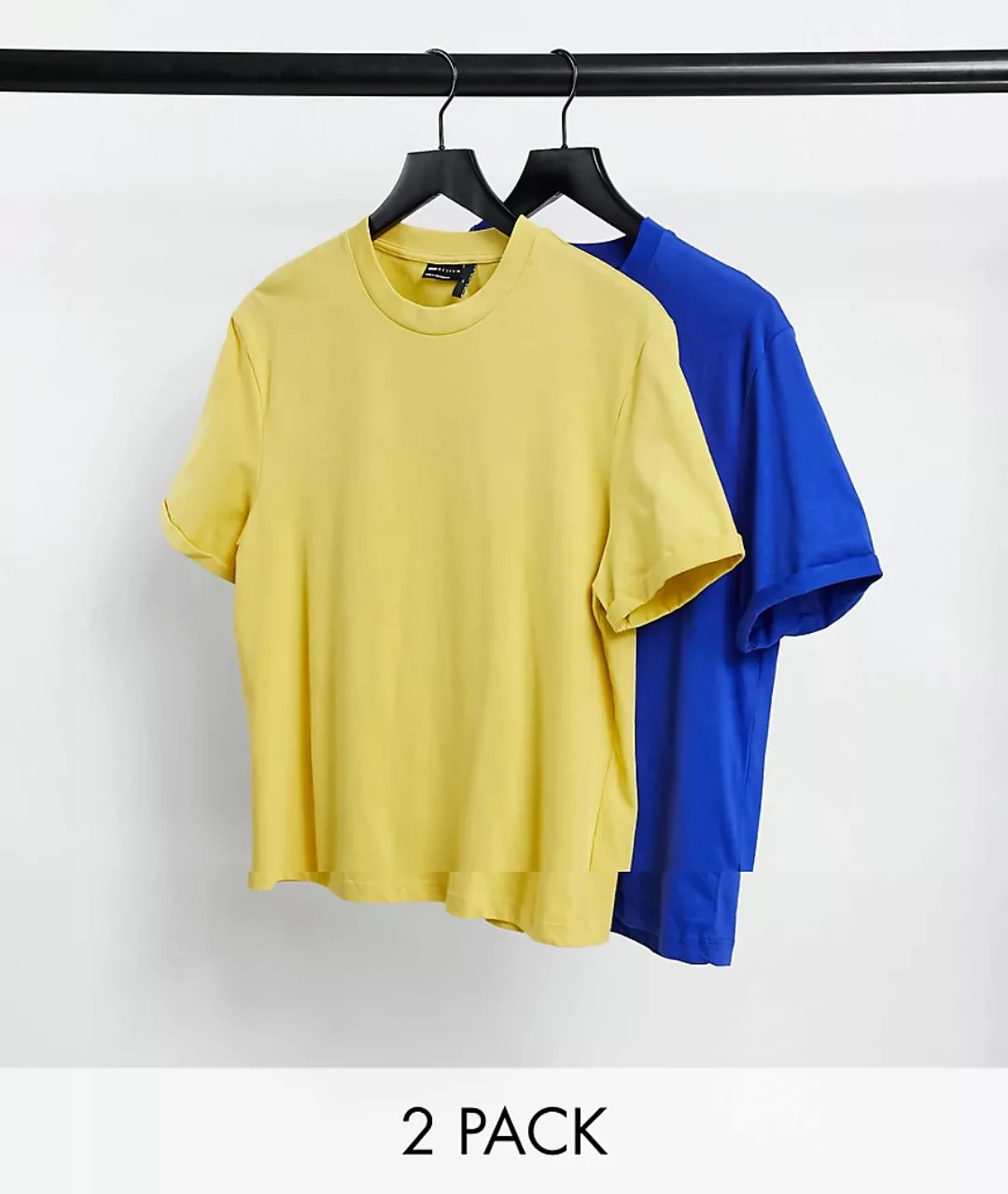ASOS DESIGN – 2er-Packung T-Shirts mit Rollärmeln-Mehrfarbig günstig online kaufen