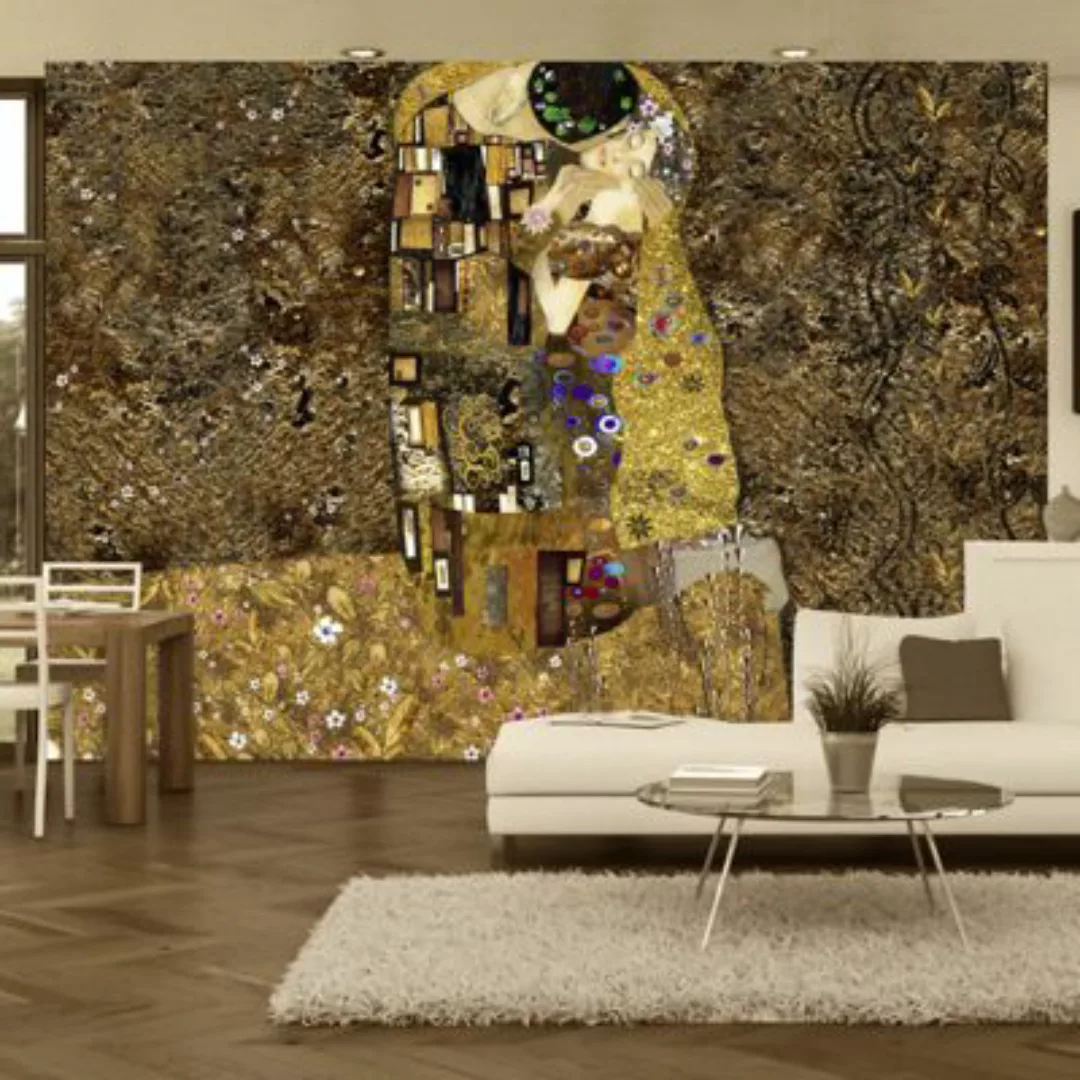 artgeist Fototapete Klimt inspiration - Golden Kiss mehrfarbig Gr. 350 x 24 günstig online kaufen