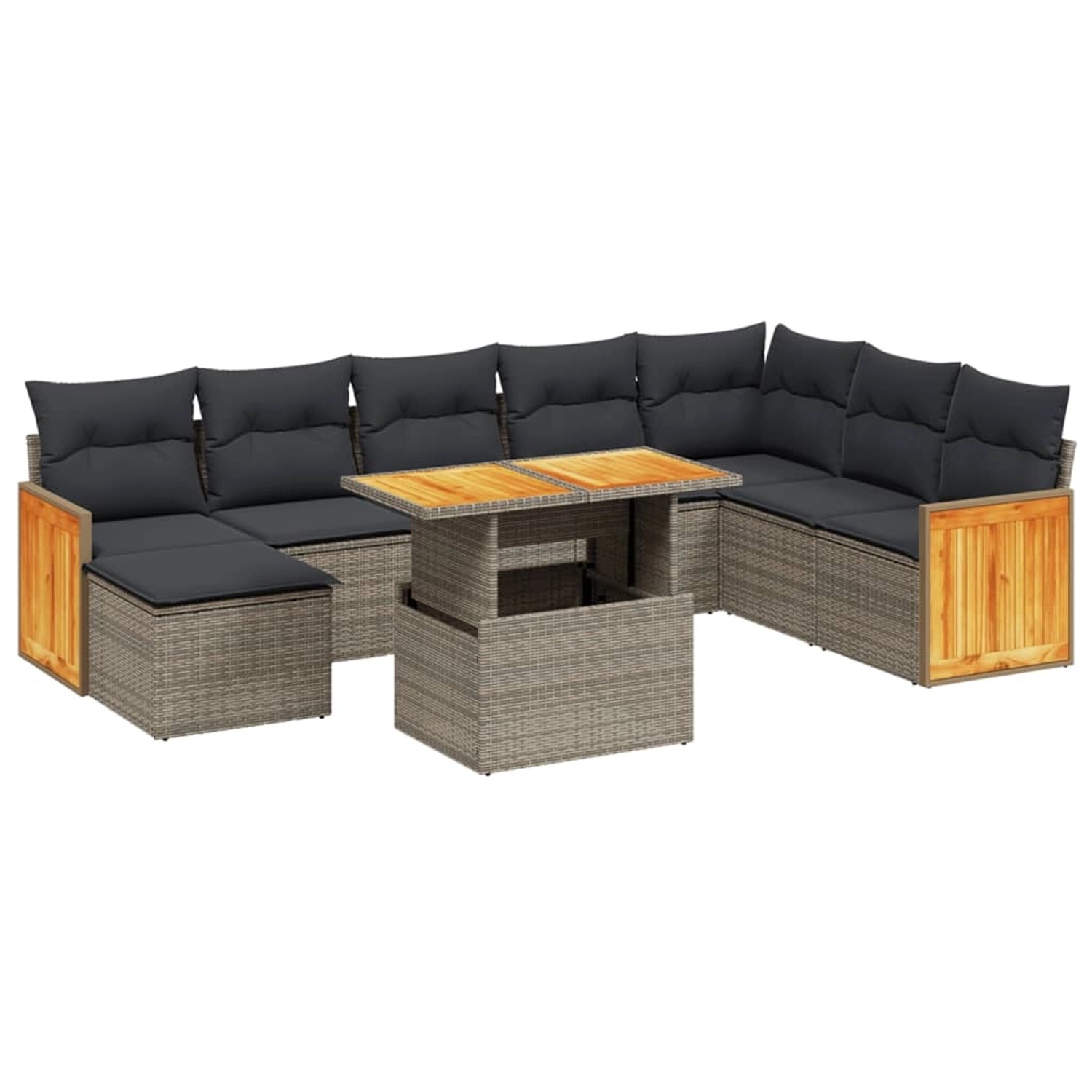 vidaXL 9-Tlg Garten-Sofagarnitur mit Kissen Grau Poly Rattan 3274098 günstig online kaufen