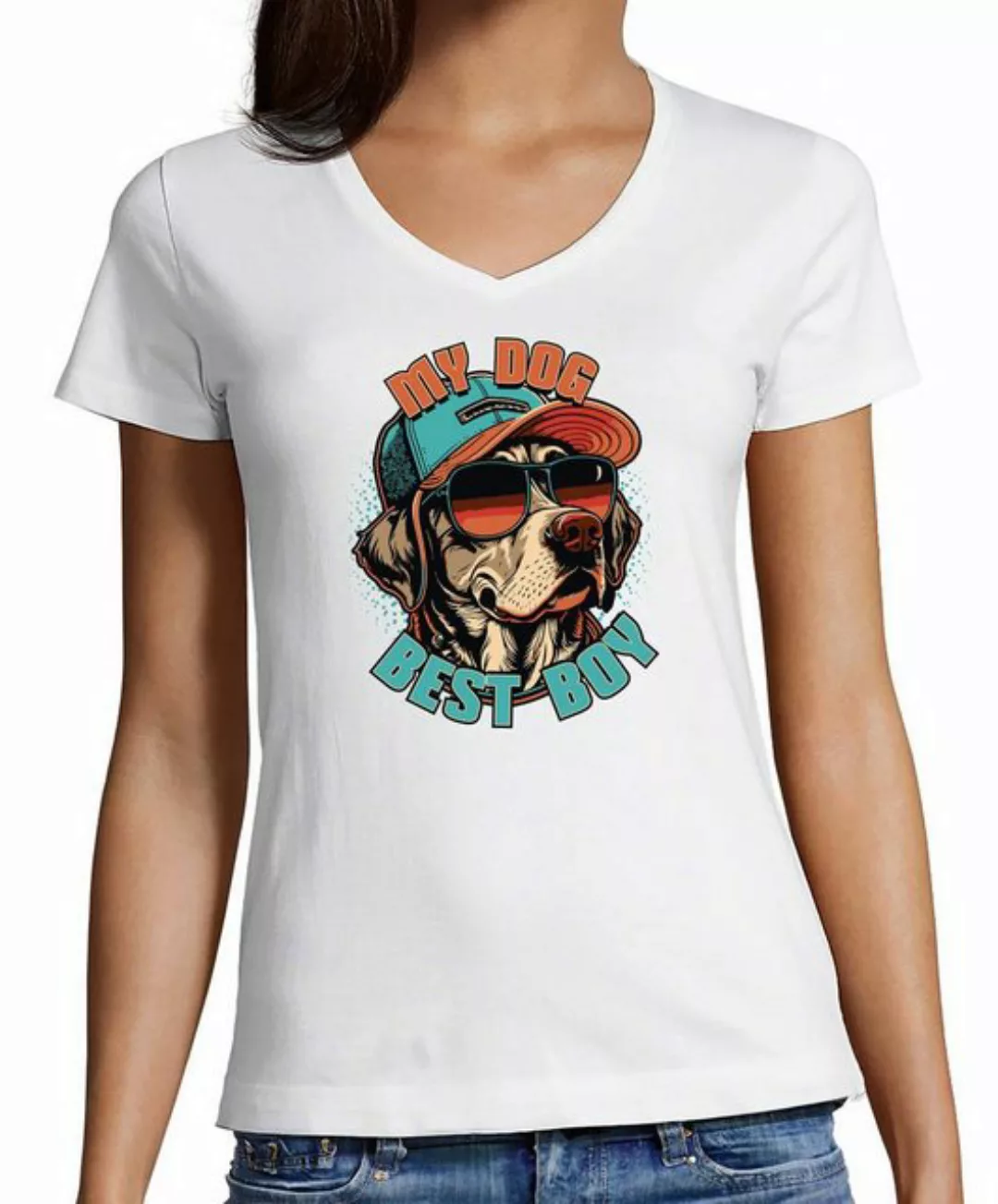 MyDesign24 T-Shirt Damen Hunde Print Shirt bedruckt - Cooler Hundekopf mit günstig online kaufen