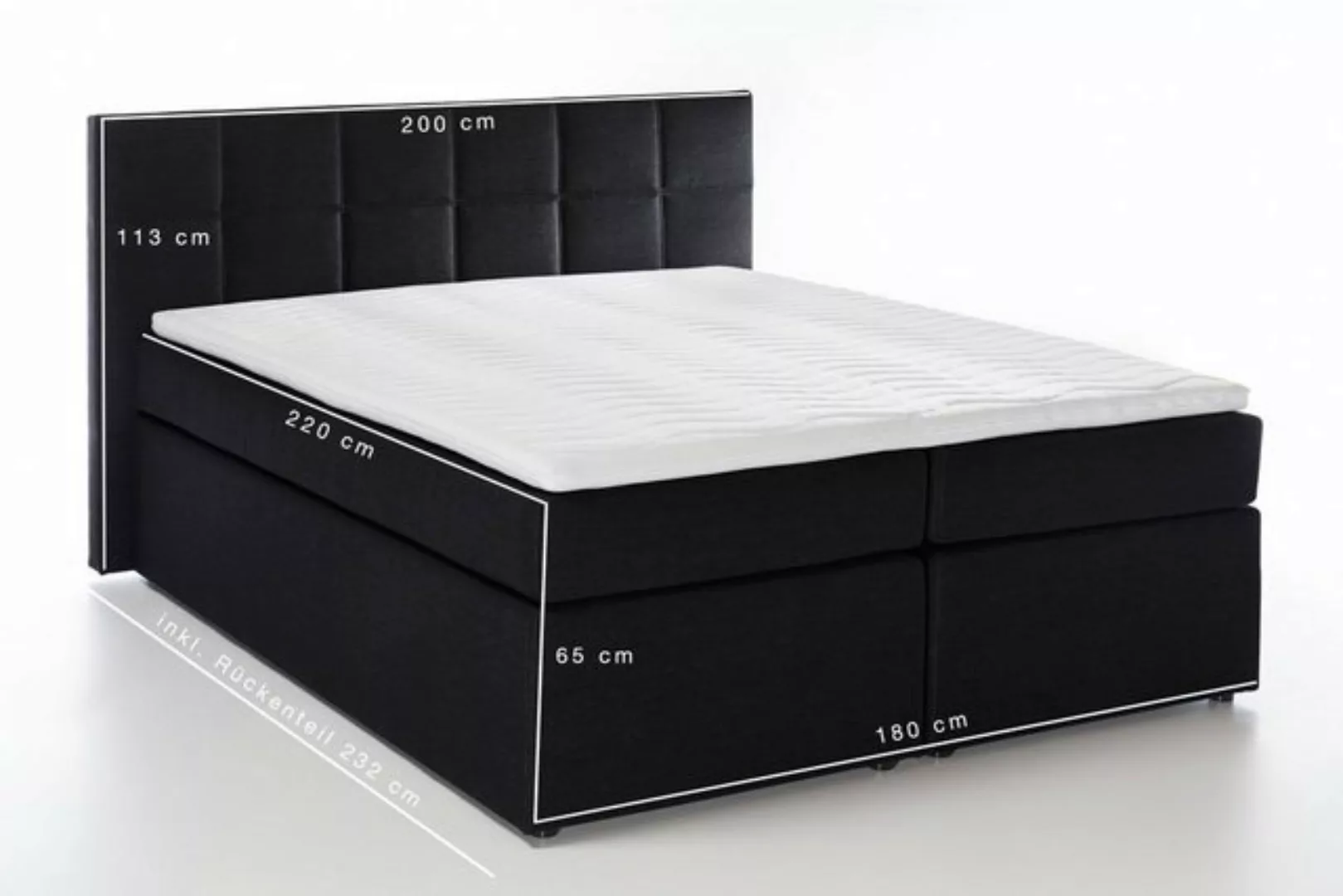 Möbelfreude Boxspringbett Boxspringbett Bea Schwarz H3 180x220 cm, Schwarz günstig online kaufen