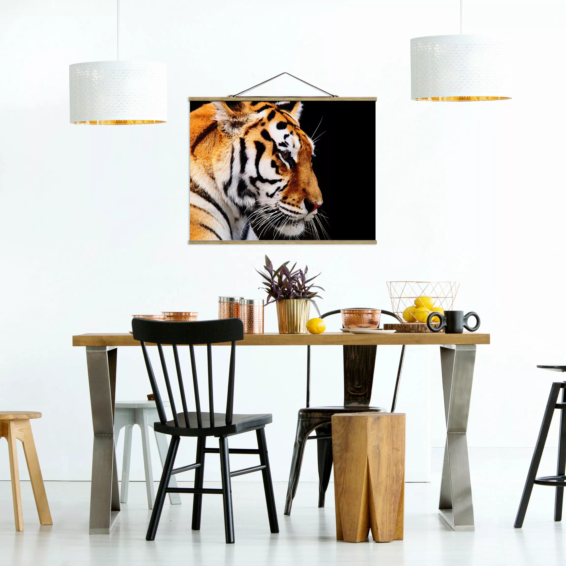 Stoffbild Tiere mit Posterleisten - Querformat Tiger Schönheit günstig online kaufen