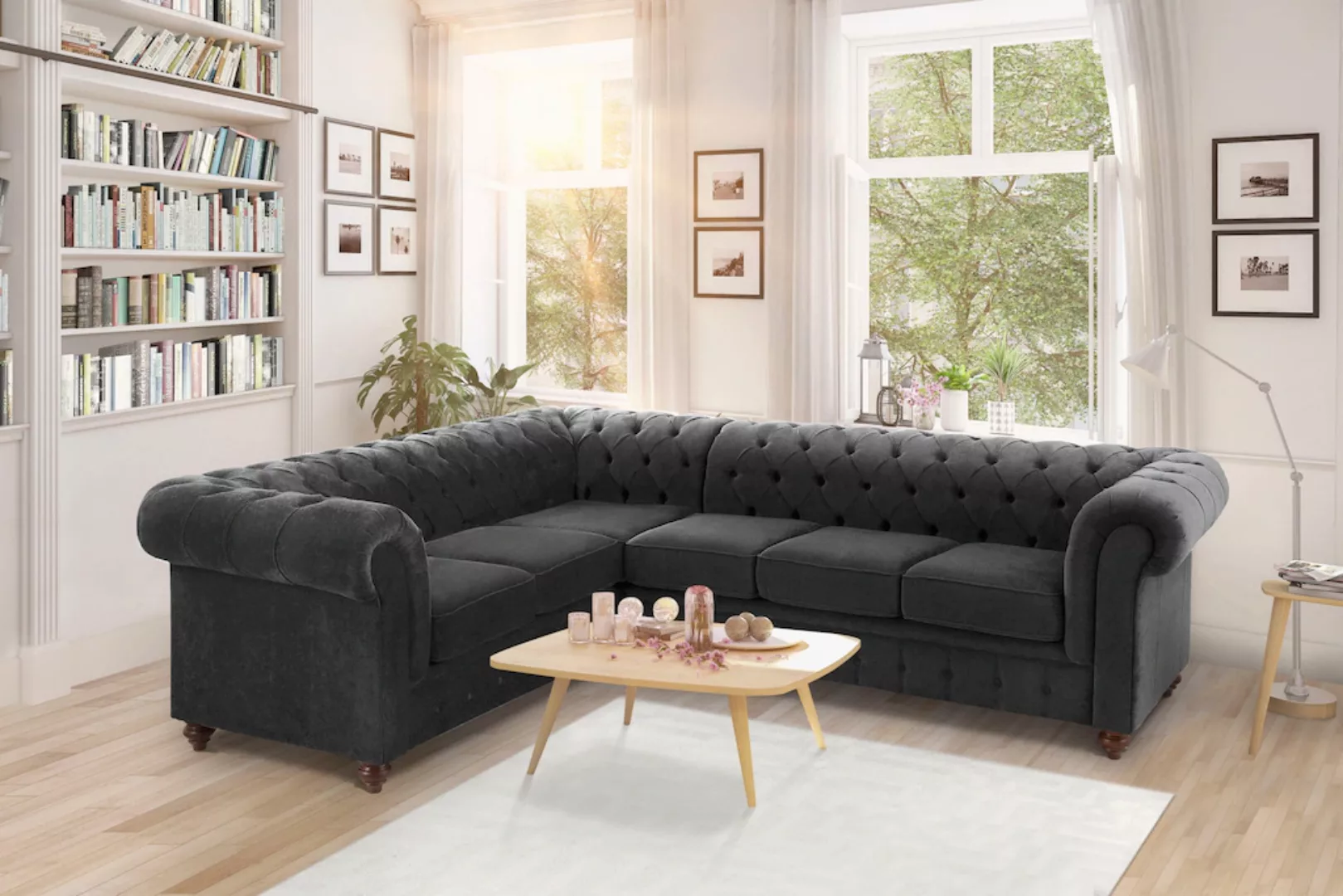 Home affaire Chesterfield-Sofa "Duc Ecksofa L-Form", hochwertige Knopfheftu günstig online kaufen