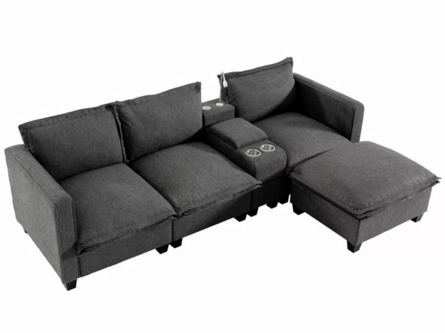 SeedWave Sofa Polstersofa für 3 Personen, Sofa mit Ottomane und Mittelkonso günstig online kaufen