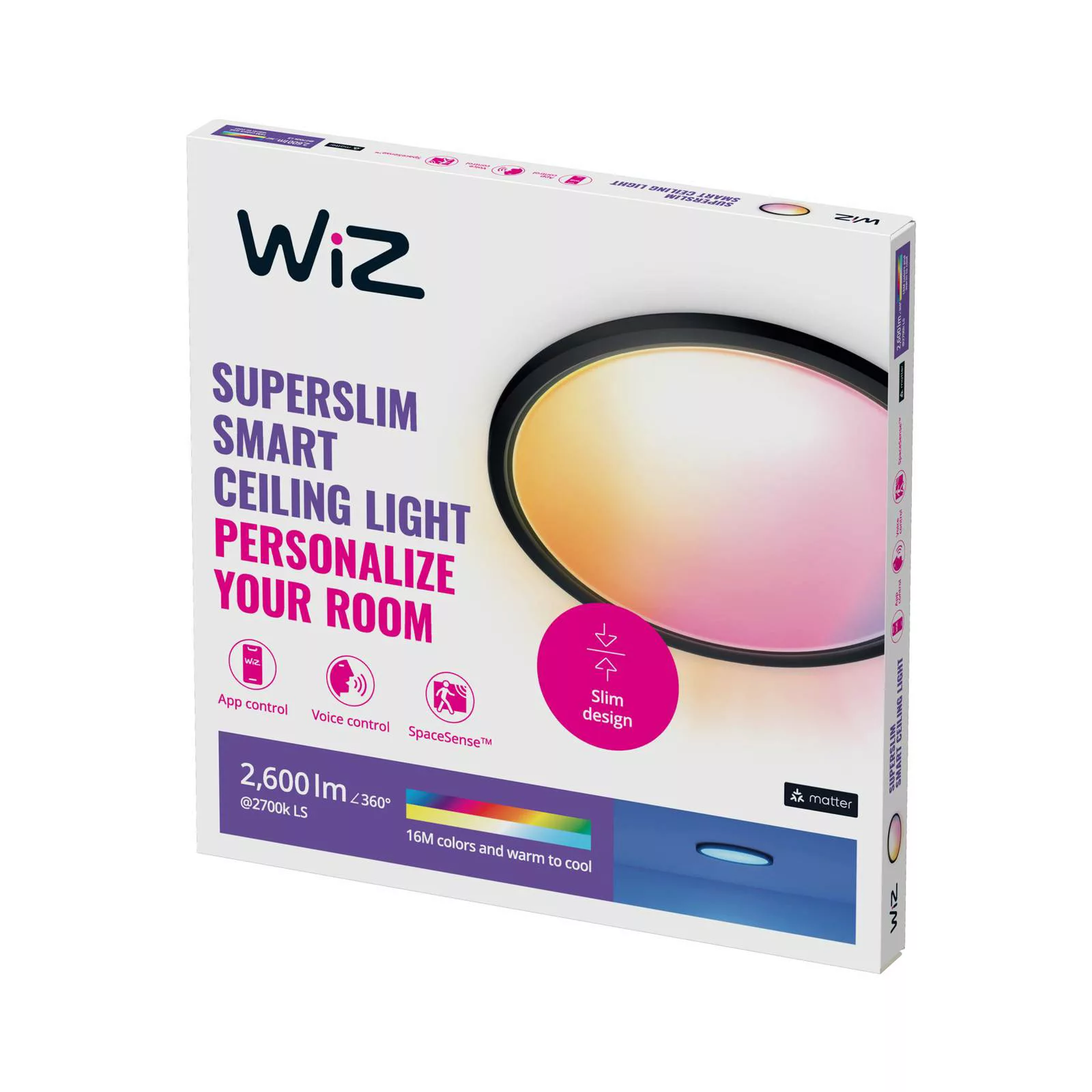 WiZ SuperSlim LED-Deckenleuchte RGBW Ø42cm schwarz günstig online kaufen