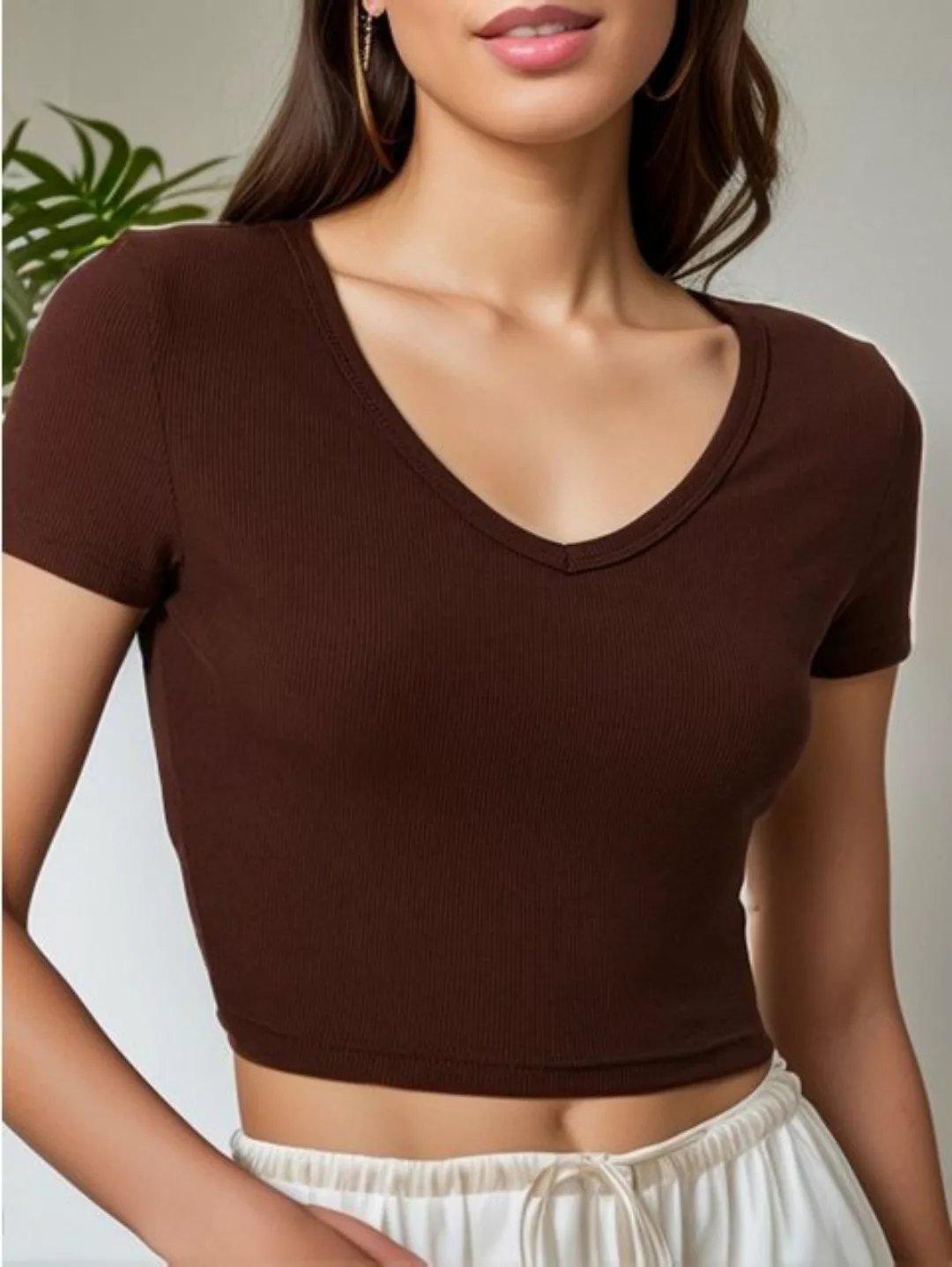 RUZU UG Blusentop Shirtbluse Sexy Slim-Fit-Top Damen V-Ausschnitt Kurzen Är günstig online kaufen